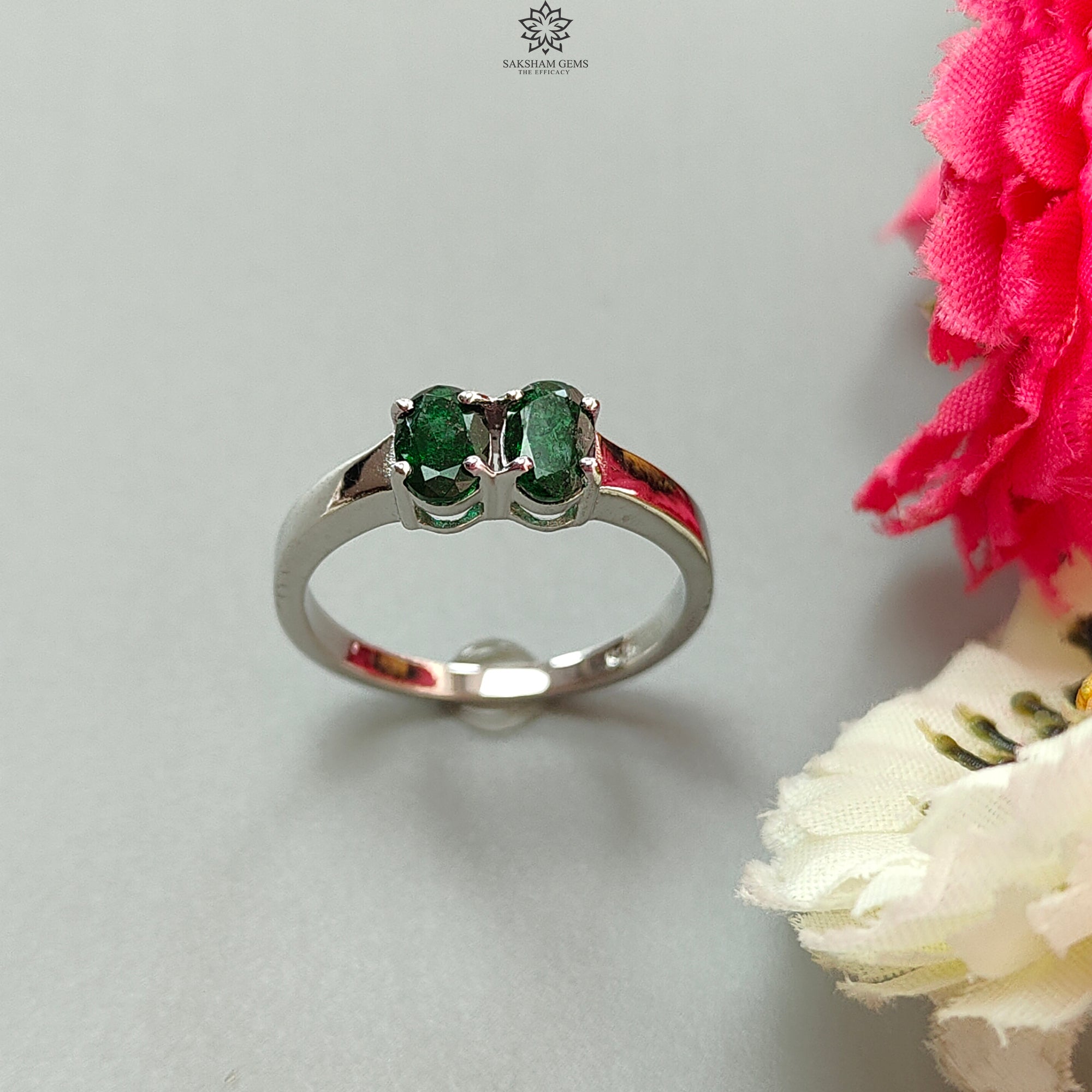 Natural Untreated Emerald Oval Faceted Cut 925 Sterling Silver Ring for Women | 2.78gms Genuine Emerald Prong Set Jewelry | Size 8.25 US | Perfect for Engagement, Anniversary Gifts & Everyday Elegance