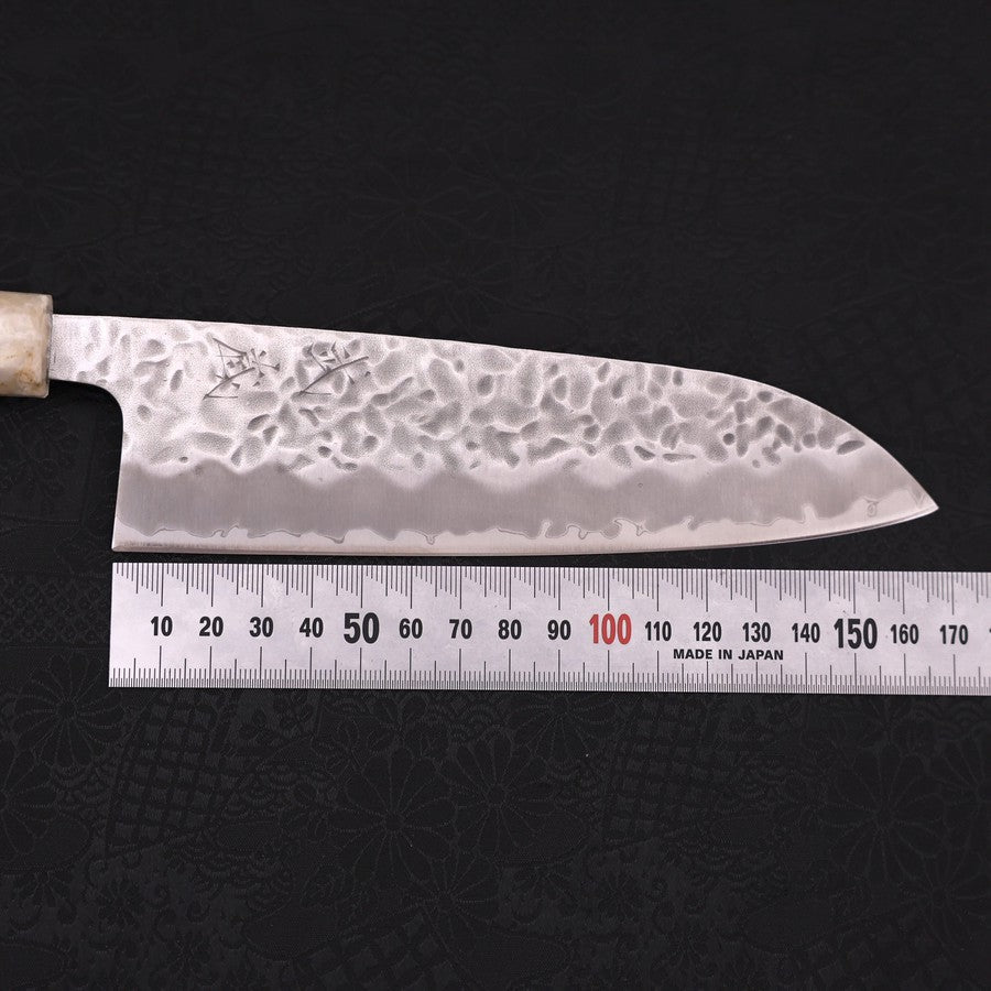 Premium Santoku Knife - White Steel #1 Stainless Clad with Tsuchime Finish & Ocean Blue Handle (165mm) - Perfect for Sushi, Vegetables, and Precision Kitchen Tasks