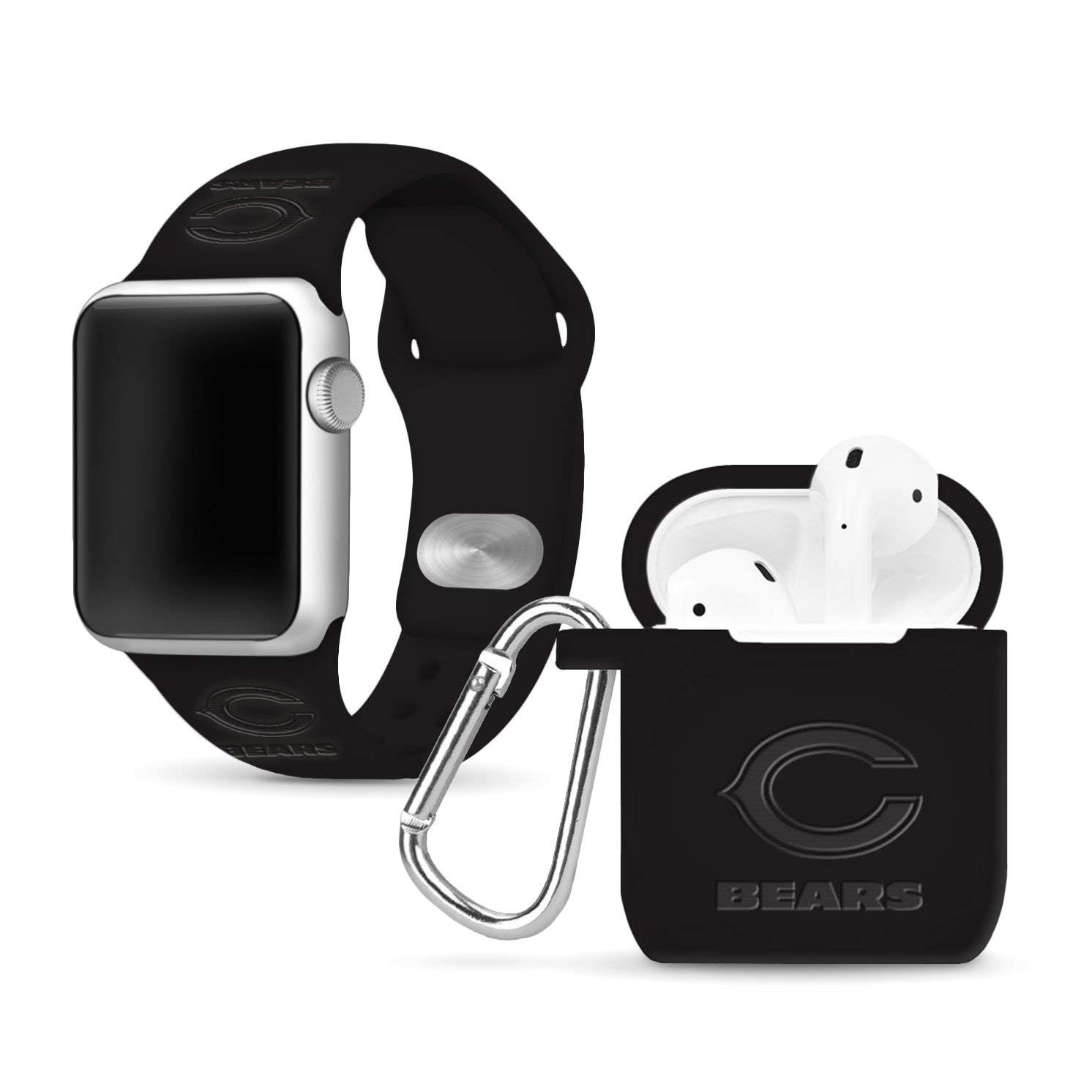 Chicago Bears Engraved Silicone Watch Band & AirPods Case - for Apple Watch 38/40mm | Game Day Accessories