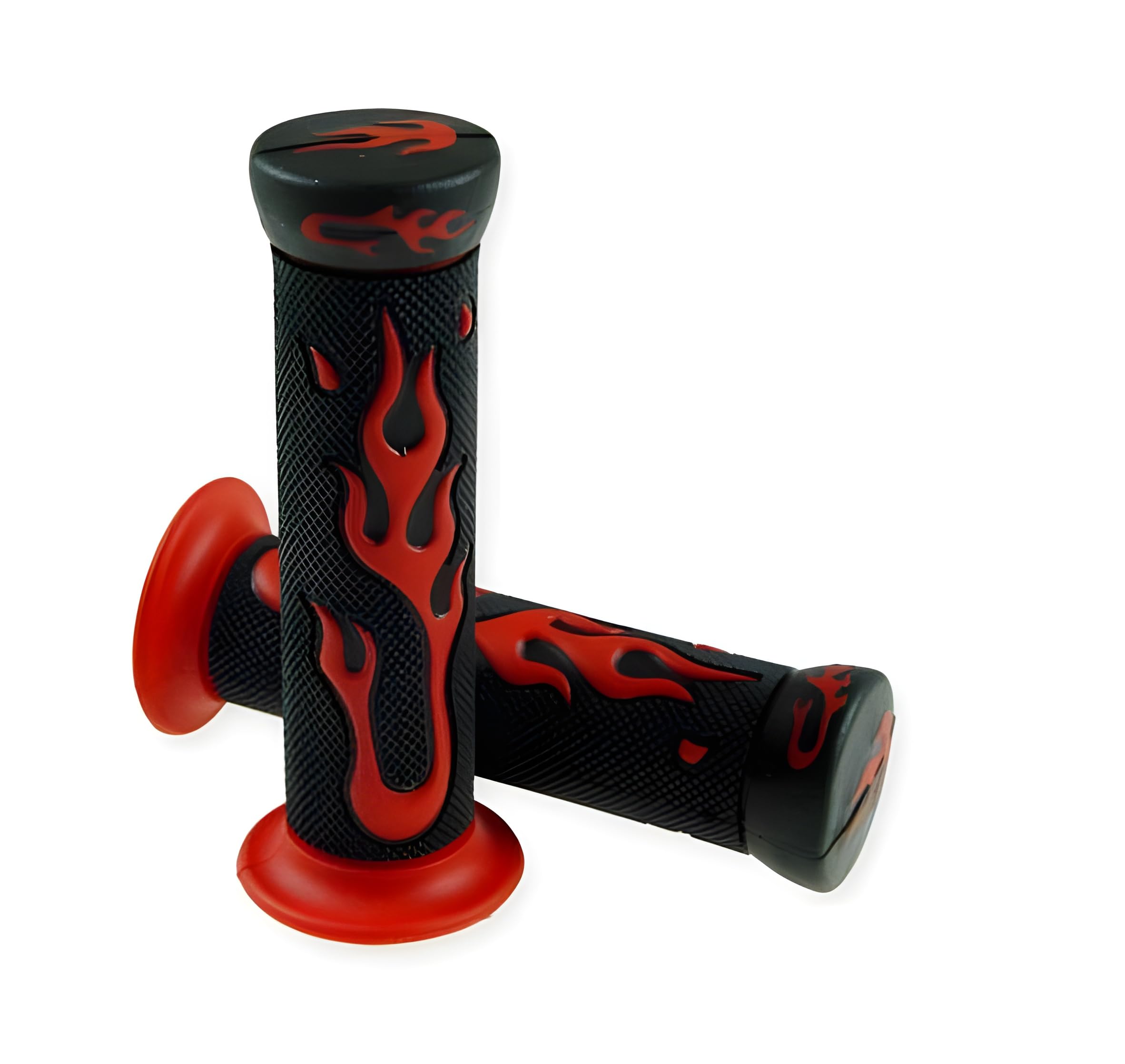 STR8 Flame Motorcycle Handlebar Grips - Red, Non-Slip Comfort Grip for Cruiser, Chopper & Dirt Bikes - Perfect for Long Rides & Off-Road Adventures