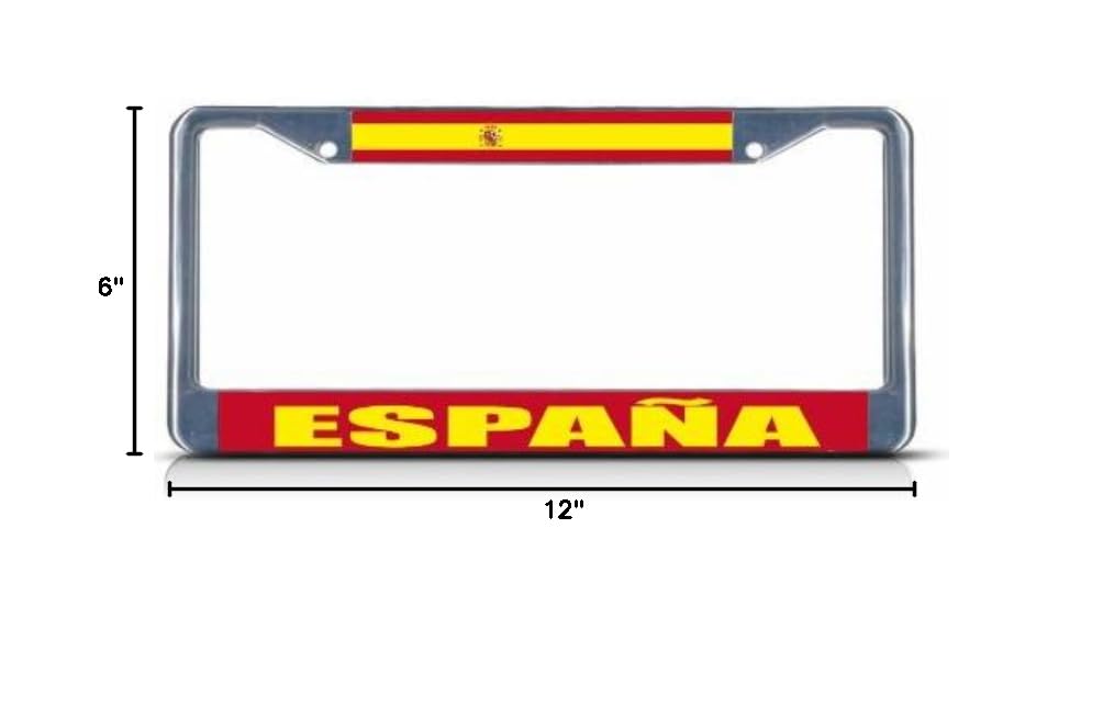 Spain Flag License Plate Frame - Durable Metal Tag Holder Cover for Cars & Trucks - Perfect for Spanish Pride & Travel Enthusiasts