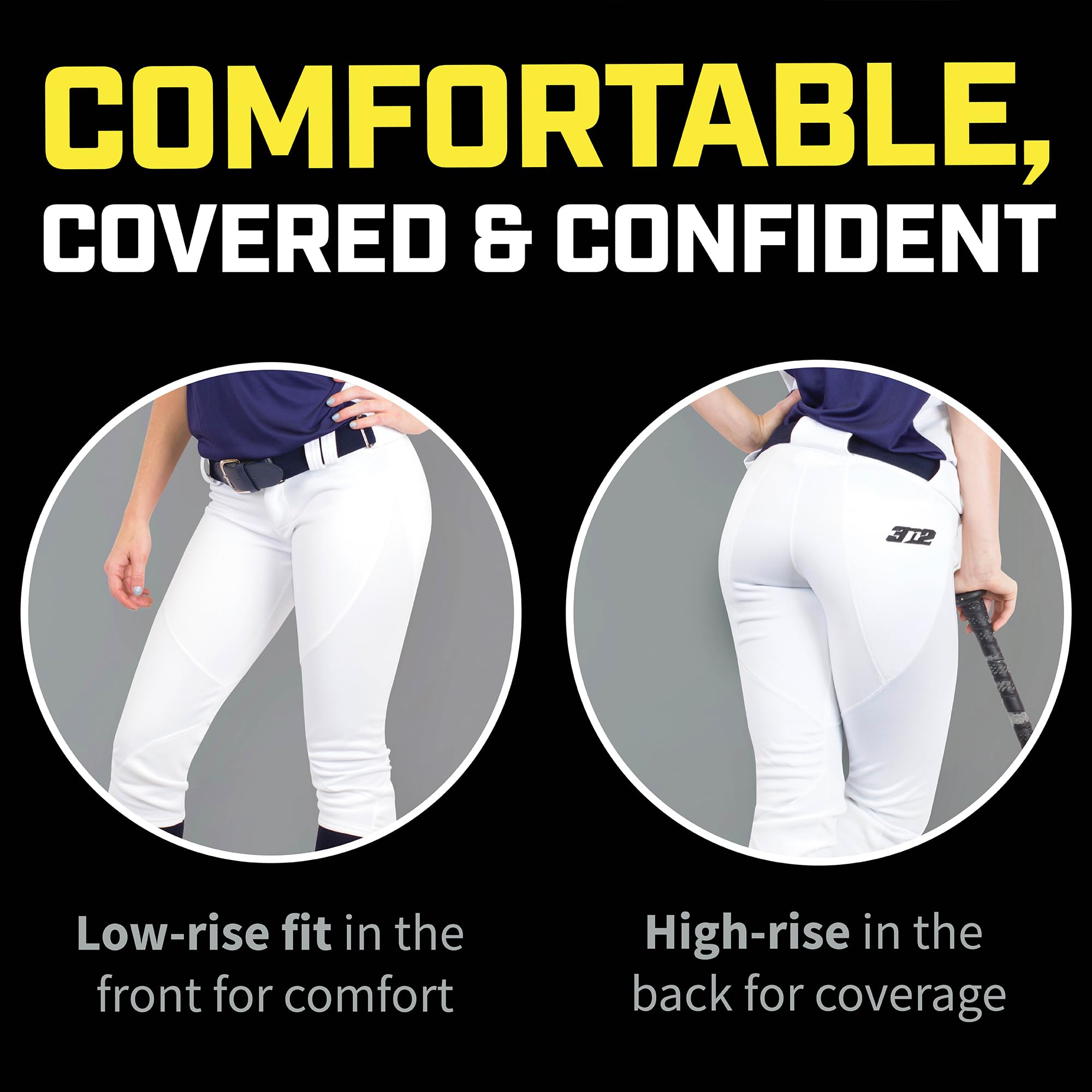 3N2 Women's Softball Pants - NuFit Knickers with ¾ Inch Belt Loops, Low-Rise Fit & Double Knee Reinforcement - Perfect for Practice, Games & Tournaments