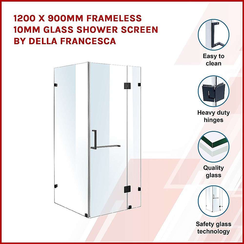 Frameless 10mm Glass Shower Screen 1200 x 900mm - Modern Bathroom Upgrade by Della Francesca - Perfect for Walk-in Showers & Bathroom Renovations