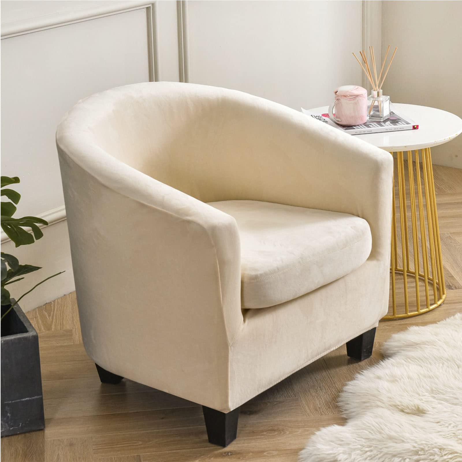 2-Piece Velvet Tub Chair Covers - Light Beige Club Chair Slipcovers for Furniture Protection | Perfect for Living Room, Bedroom & Office Accent Chairs