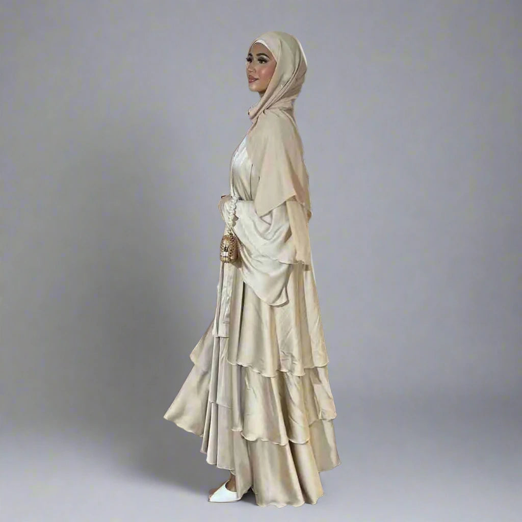 Elegant Muslim Women's Open Abaya Dress - Modest Satin Prayer Gown for Islamic Occasions & Daily Wear
