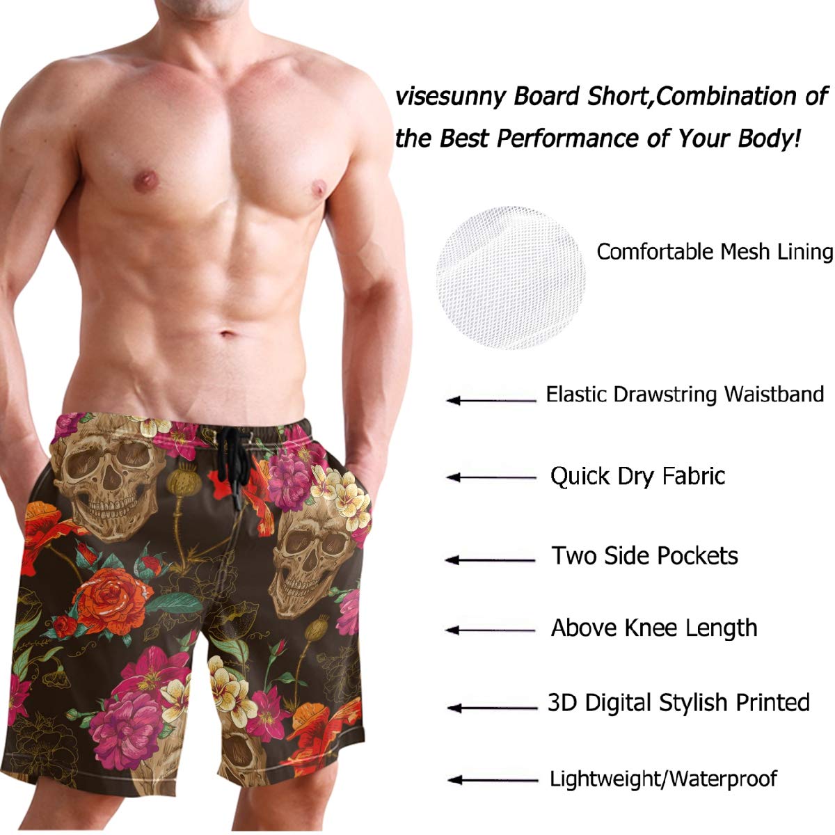 **Visesunny Men's Quick Dry Swim Shorts - Lightweight Beach Board Shorts for Swimming, Running & Sports - Perfect for Pool, Surfing & Summer Outdoor Activities**
