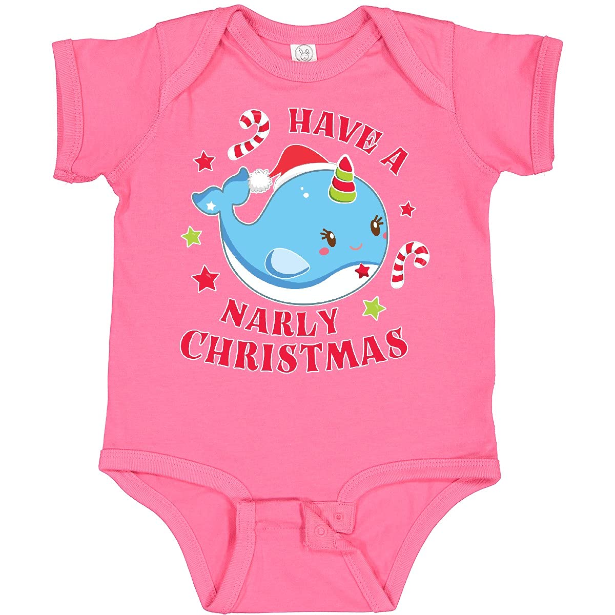 Inktastic Cute Blue Narwhal & Candy Christmas Baby Bodysuit - Holiday Outfit for Infants, Festive Newborn Gift, Xmas Family Photo Matching Outfits