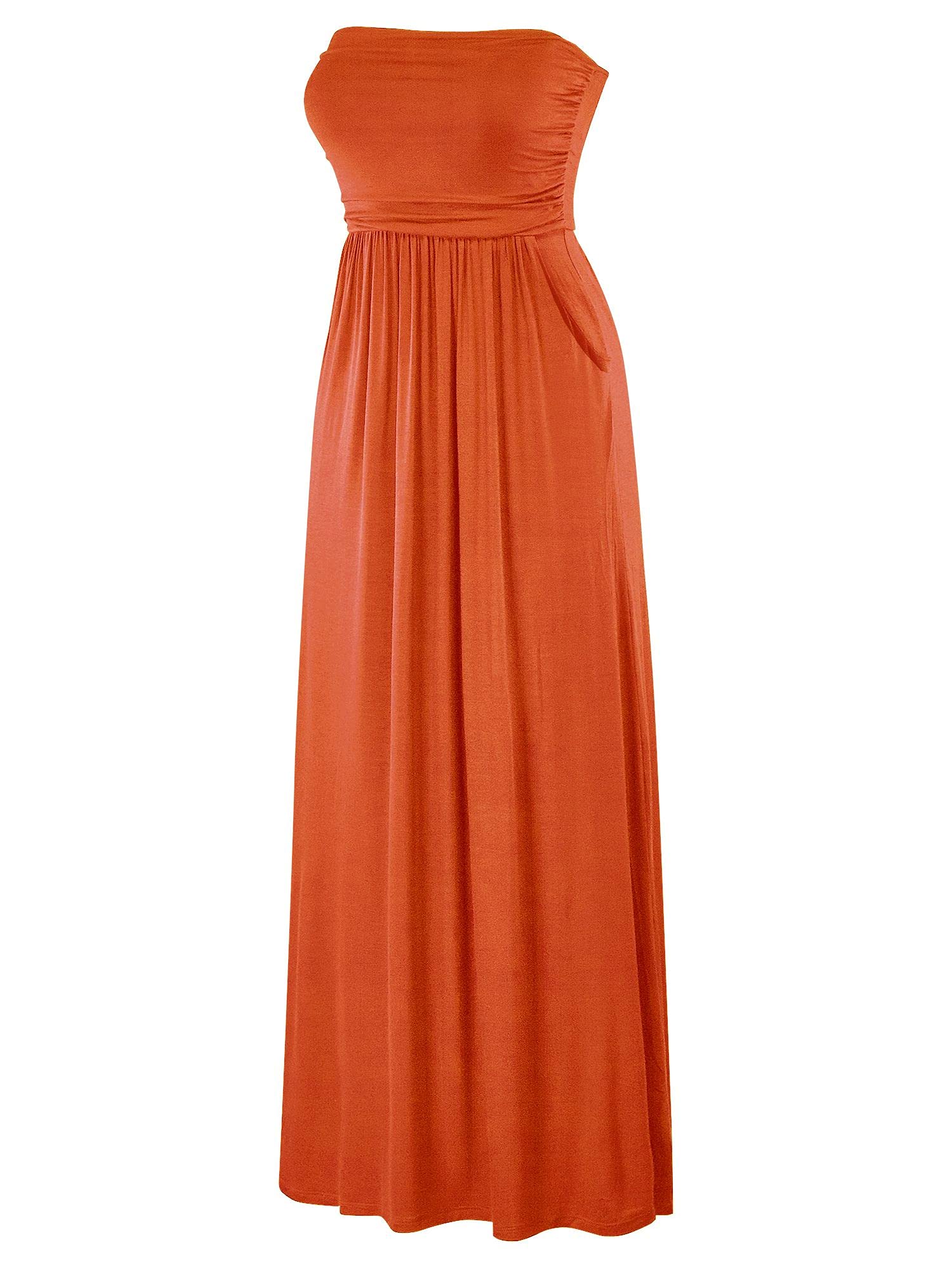 FashionMille Women's Strapless Tube Long Maxi Dress with Pockets - Elegant Summer Beach Wedding Party Cocktail Dress for Women
