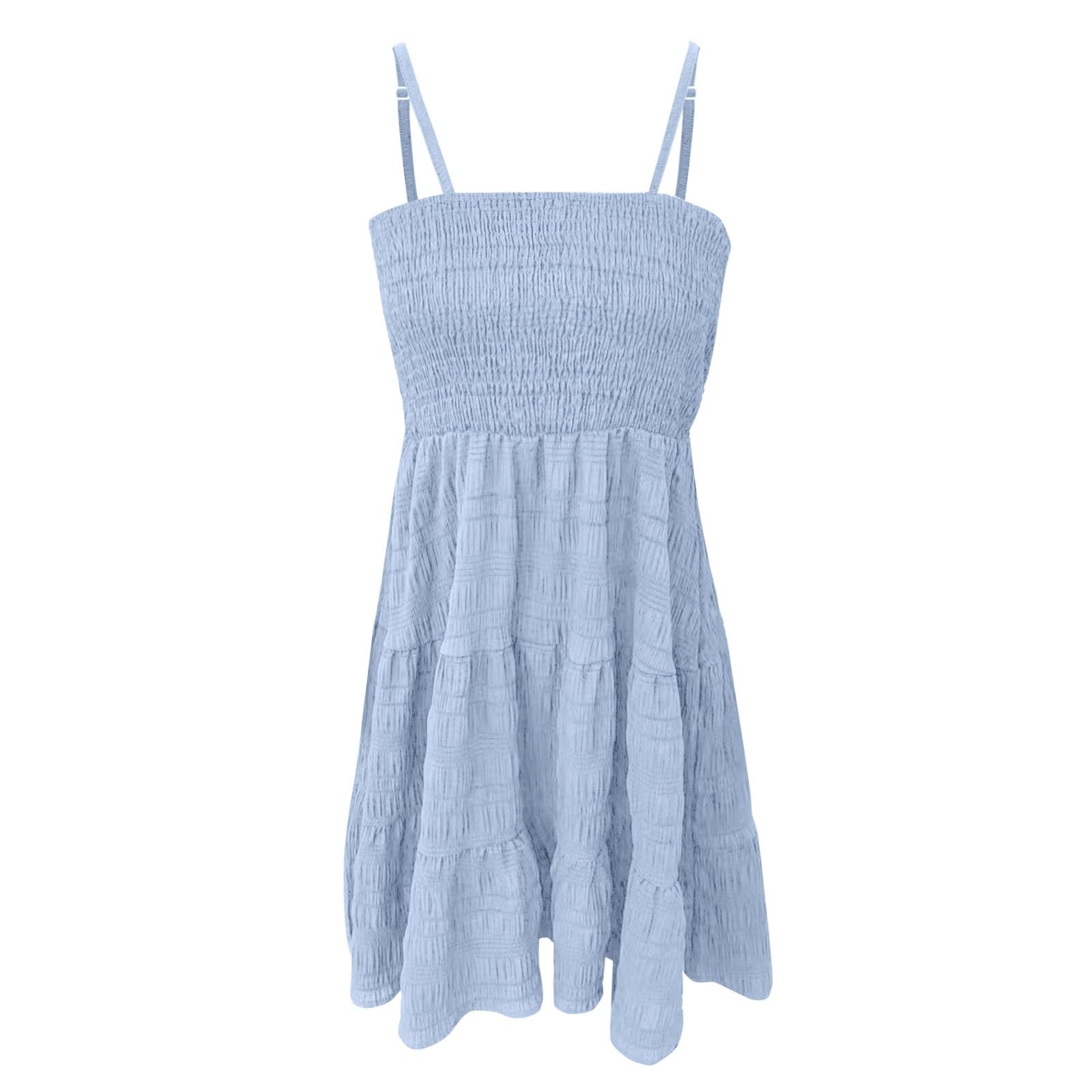 Women's Sundress 2024 - Casual Plus Size Beach Vacation Dress with Smocked Flowy Boho Design, Spaghetti Strap A-Line Mini Dress | Perfect for Summer, Pool Party, and Tropical Getaways