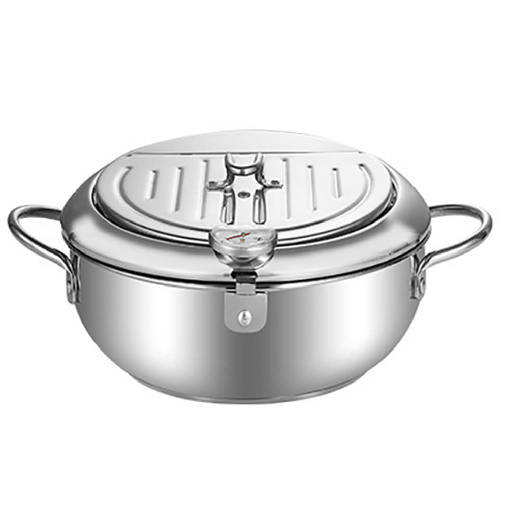 Premium Emilio Stainless Steel Deep Fry Pot - 5QT Heavy Duty Frying Pan with Lid for Home & Restaurant Use - Perfect for Chicken, Fish, French Fries & Donuts