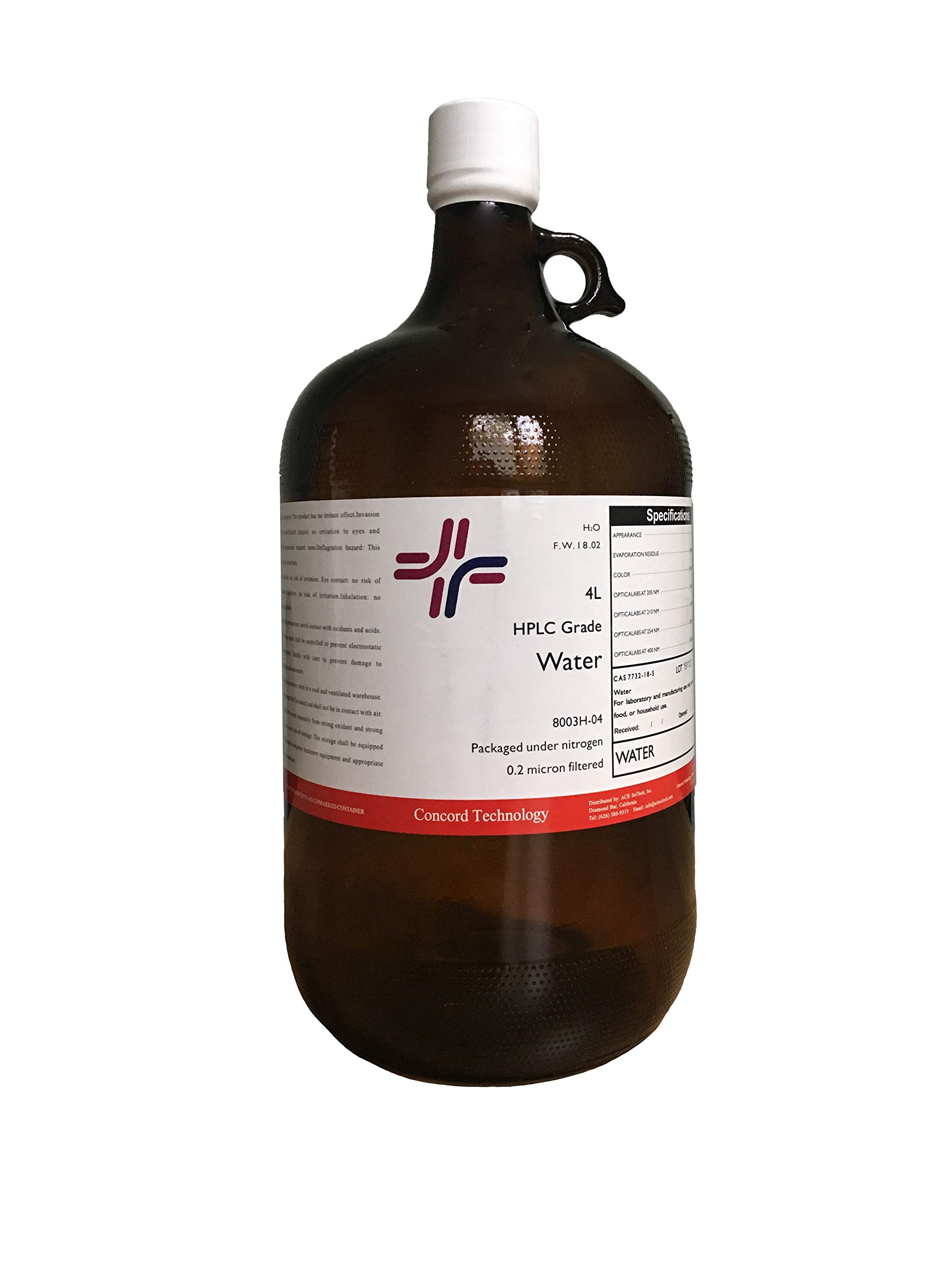 Ultra Pure HPLC Grade Water, 4-Liter Bottle (Case of 4) - Ideal for Laboratory Testing, Chemical Analysis & Scientific Research