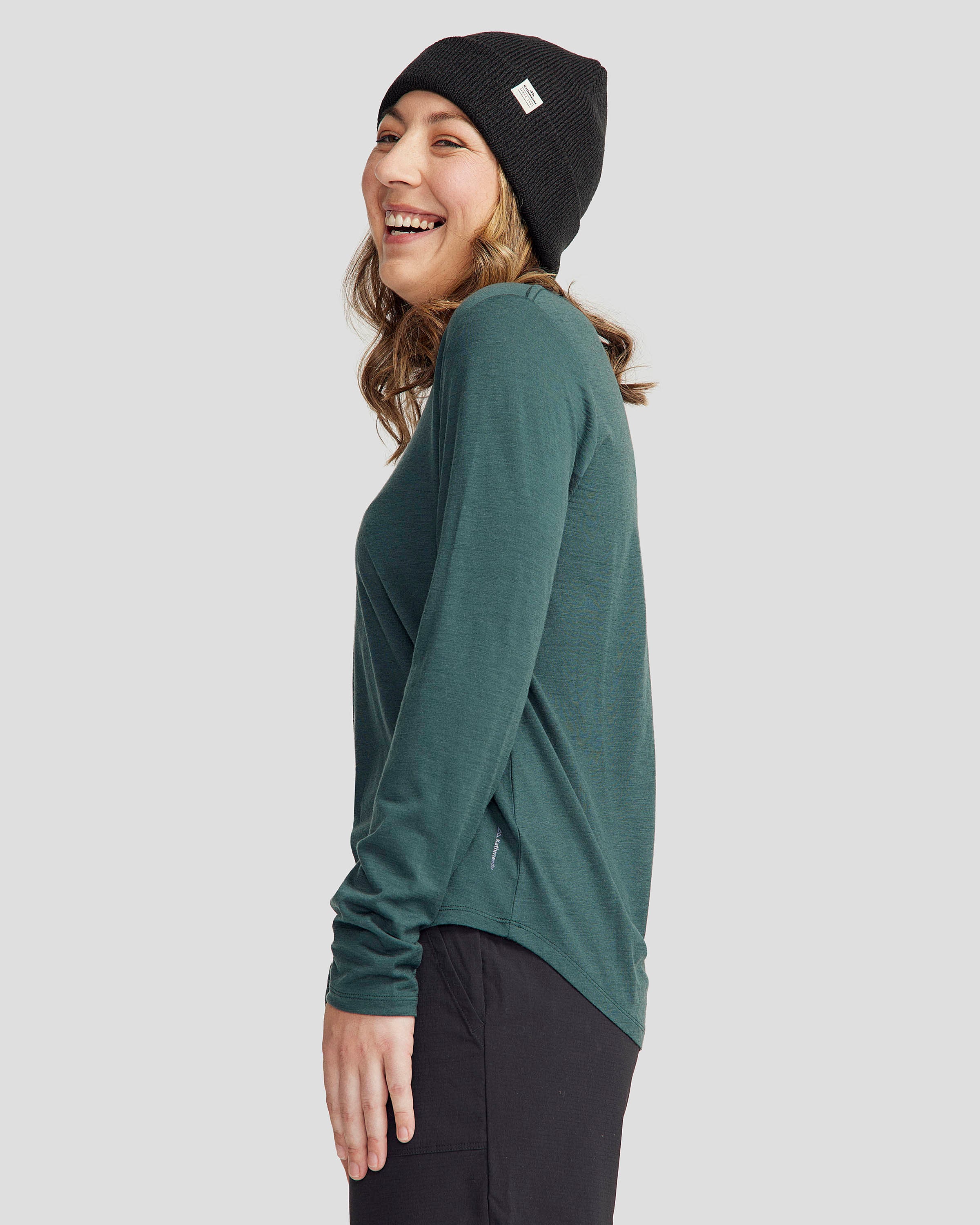100% Merino Wool Women's Long Sleeve V-Neck Top - Deep Forest Green - Soft & Breathable Base Layer for Hiking, Yoga & Winter Wear