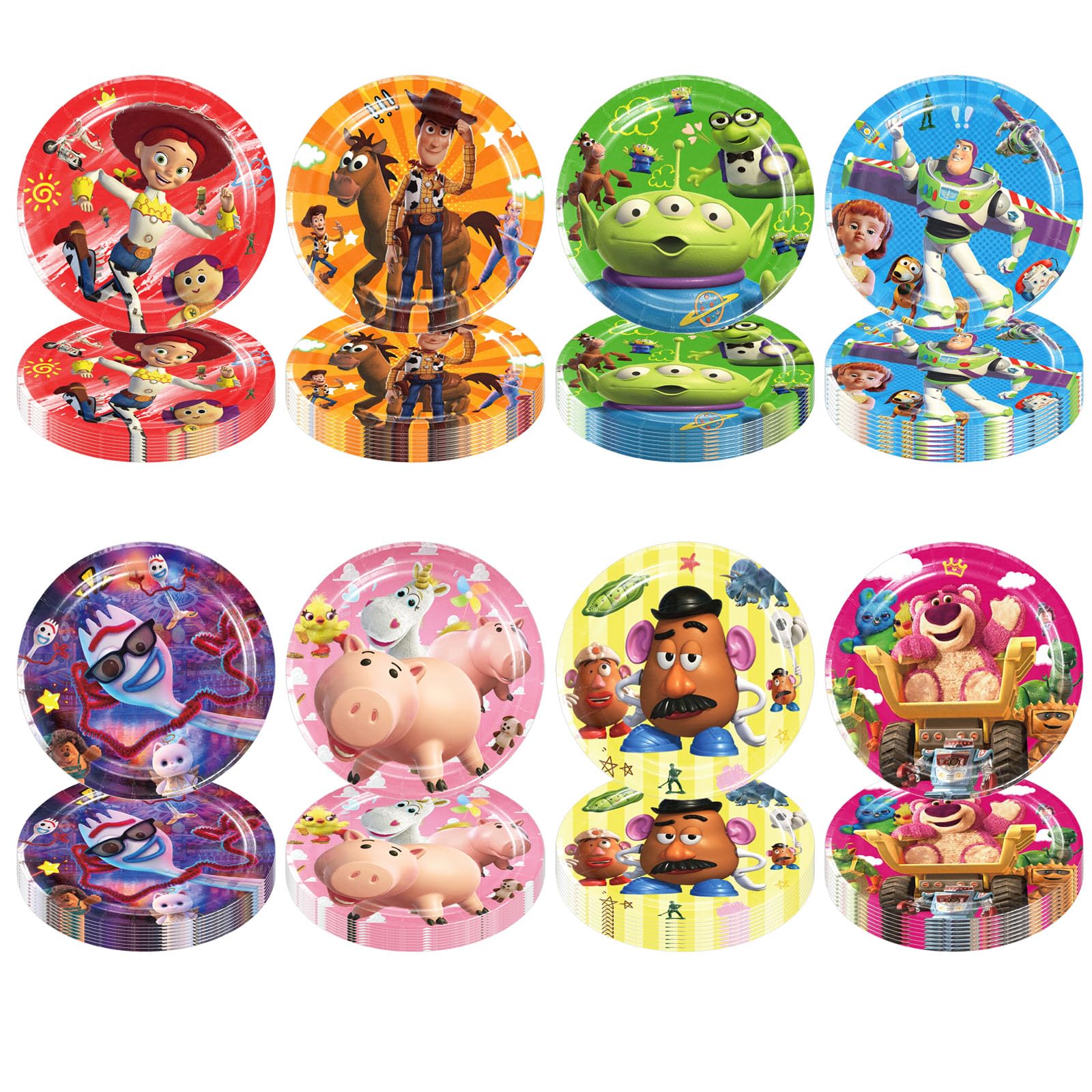 80-Piece Toy Story Themed Party Supplies Set - 8 Styles of 7-Inch Disposable Plates, Cups & Decorations for Birthday Parties, Baby Showers & Themed Events