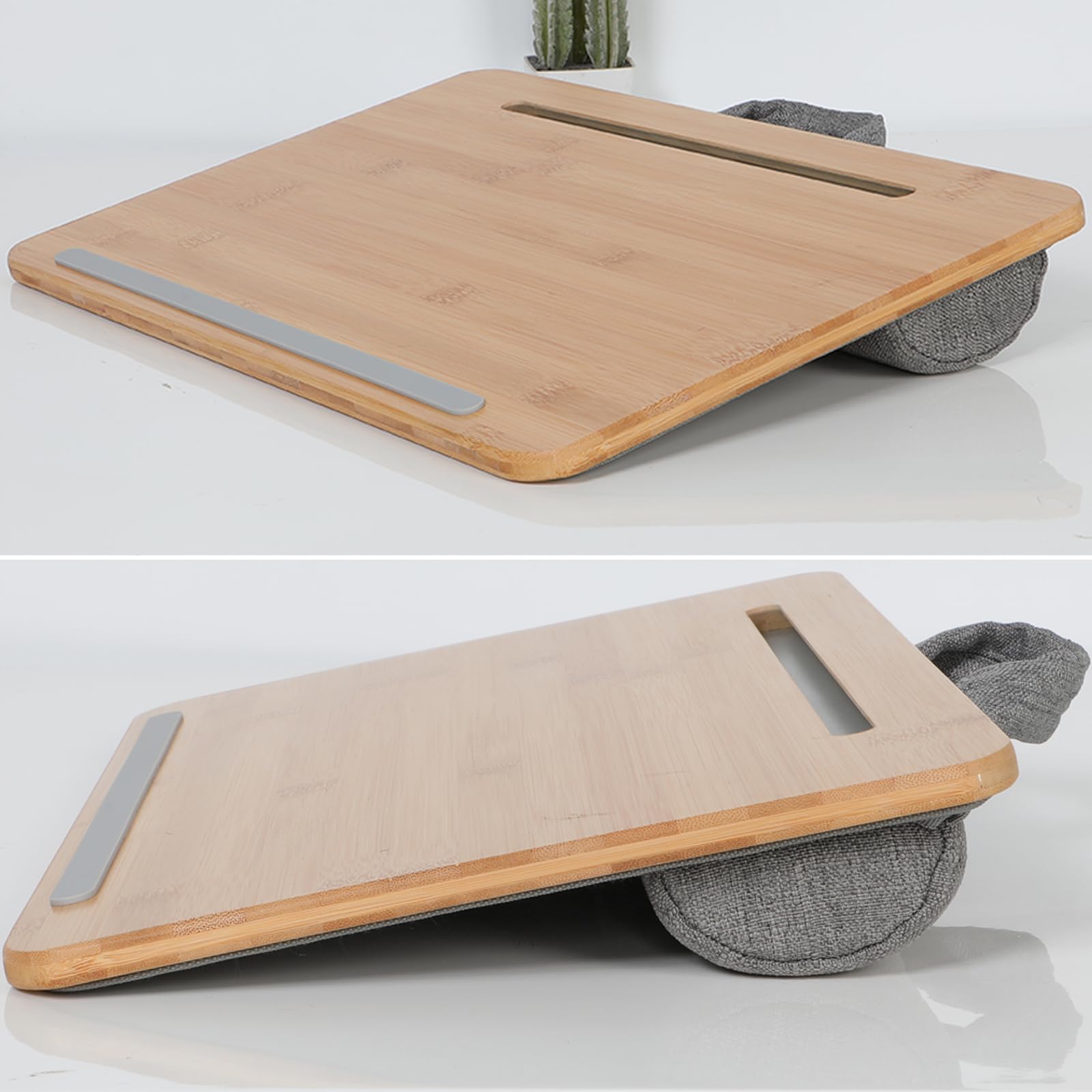 Portable Bamboo Laptop Lap Desk with Cushion & Phone Holder - Lightweight Laptop Stand for Sofa/Bed/Couch (Fits Up to 14