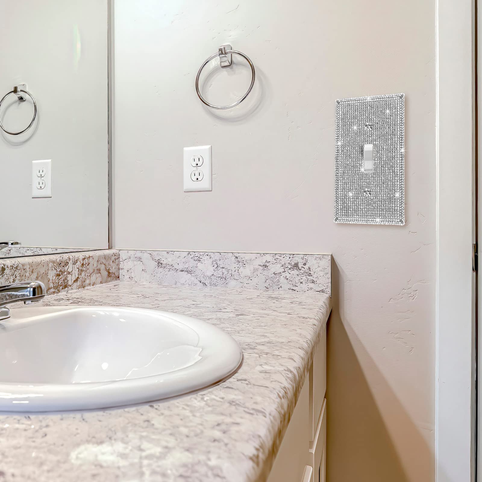 2 Pack Rhinestone Light Switch Covers - Stainless Steel Wall Plates with Bling Outlet Covers (4.5