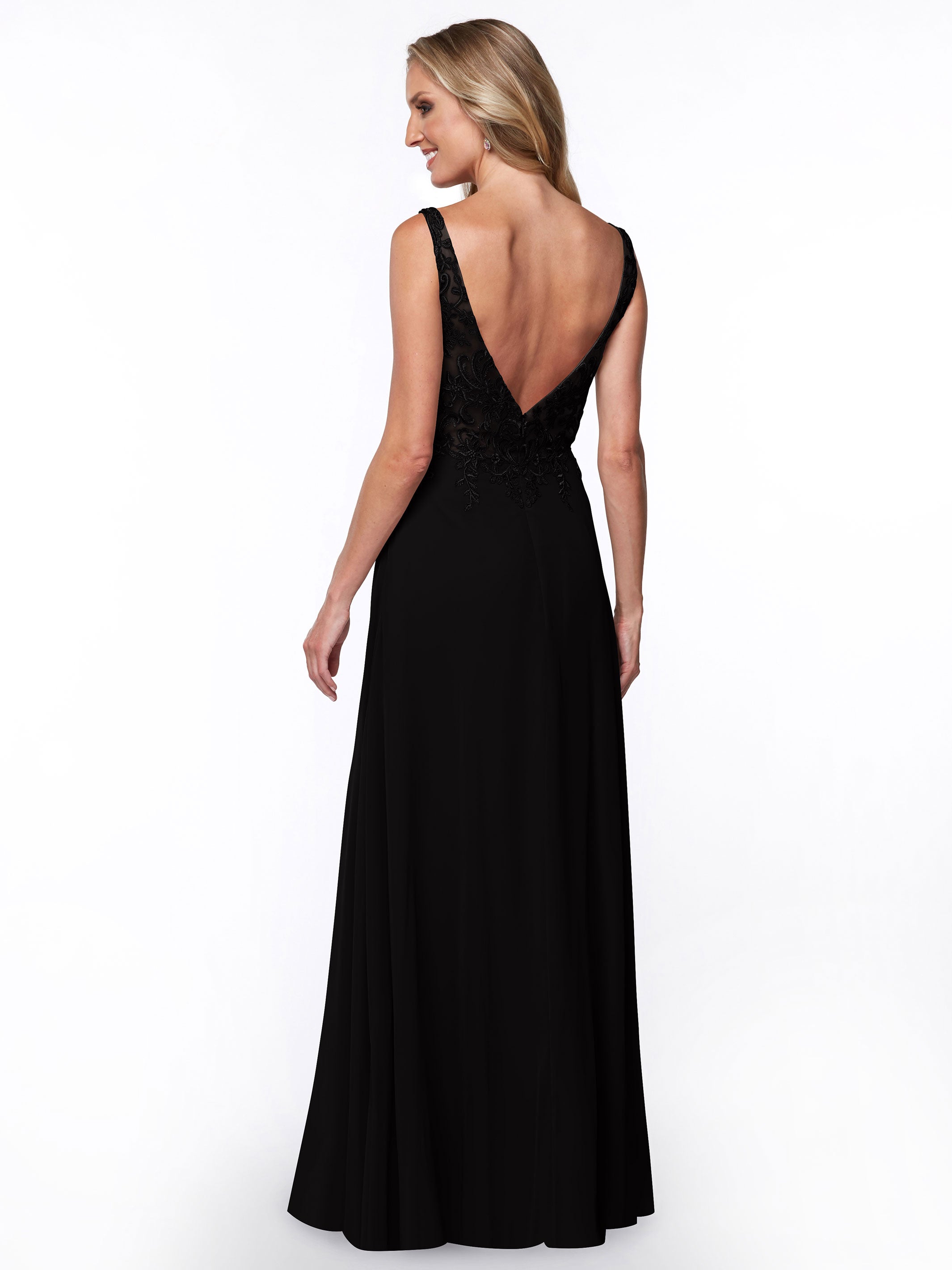 Elegant 80128 Plunging Lace and Chiffon A-Line Bridesmaid Dress for Weddings, Formal Events & Special Occasions