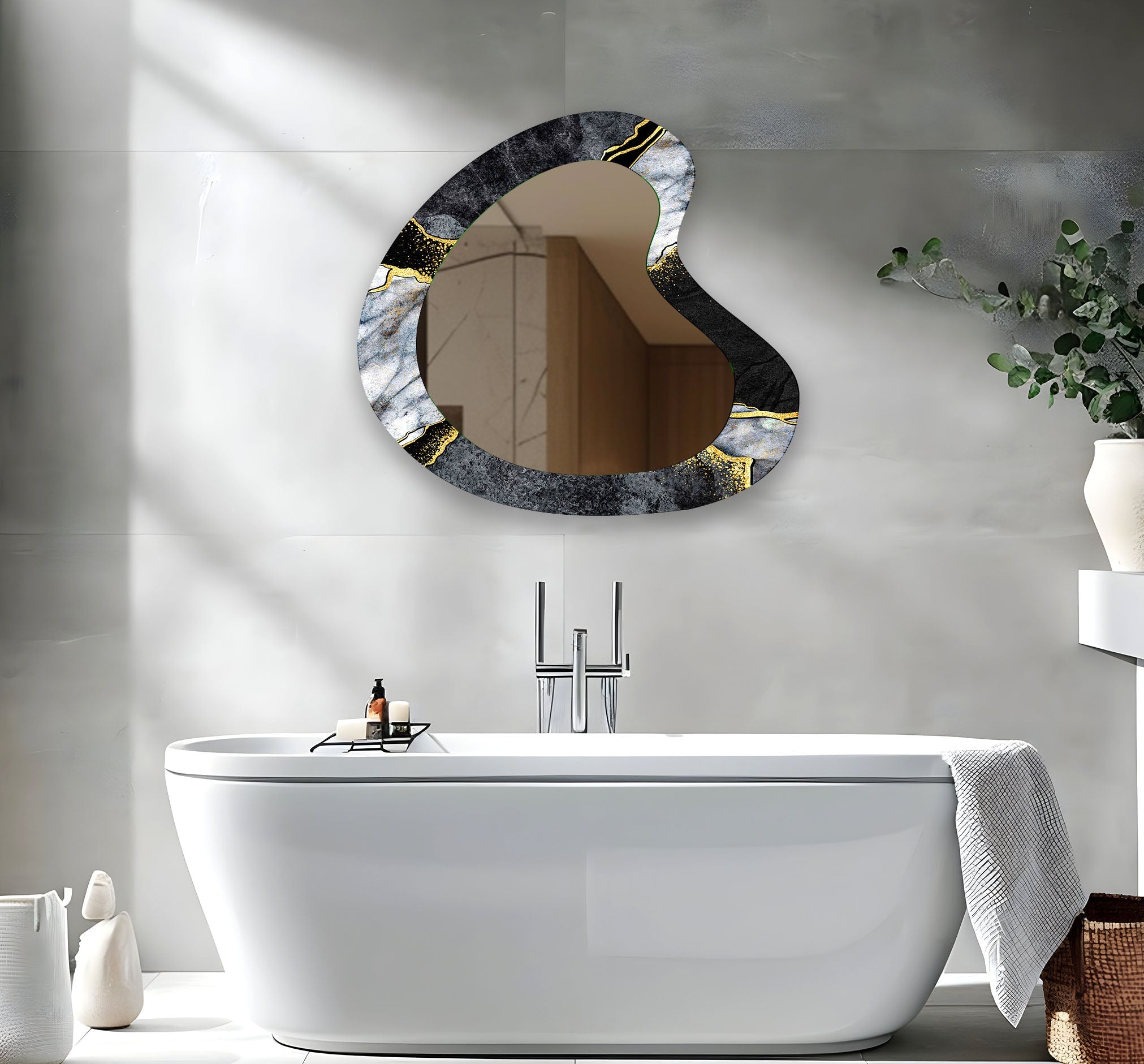 Elegant Black Marble Aesthetic Glass Wall Mirror - Modern Home Decor for Bedroom, Bathroom & Entryway