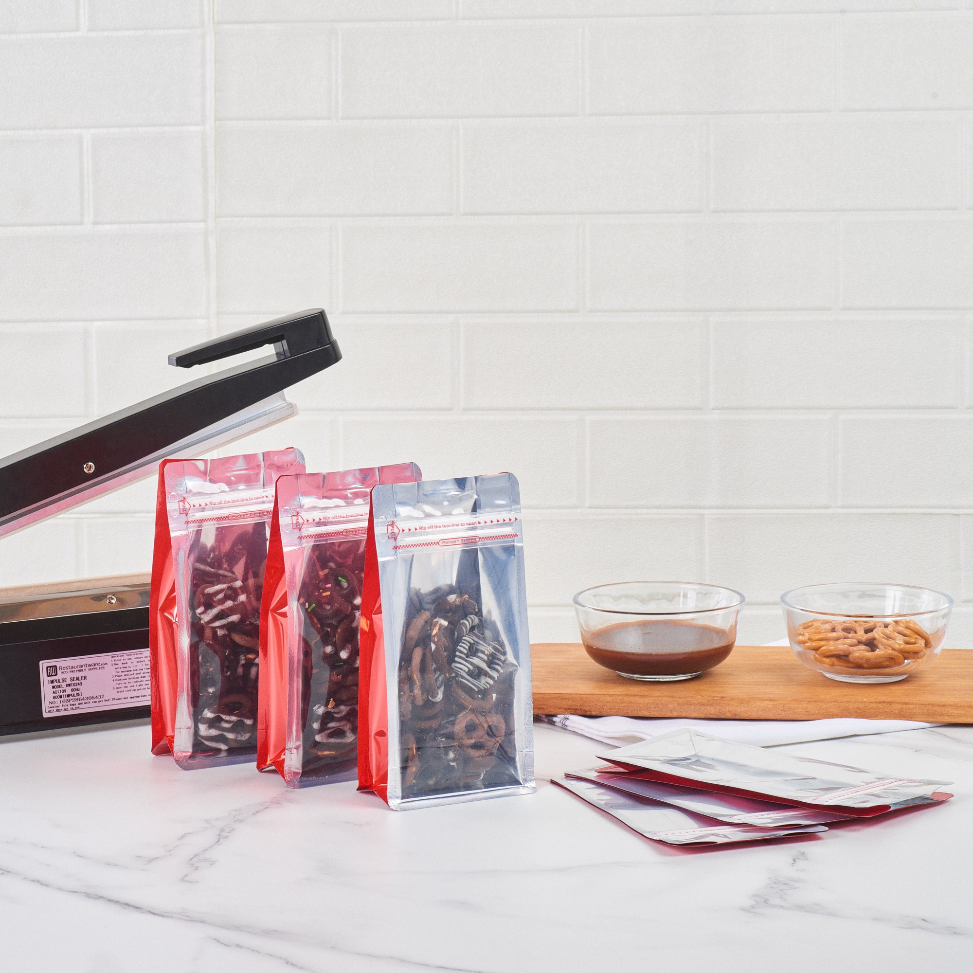 Red Plastic Small Snack Bags with Double Seal & Rip Lock - 8x4x2.5 Inches, Heat Sealable, 100 Count Box - Perfect for Food Storage, Meal Prep, and Travel Snacks