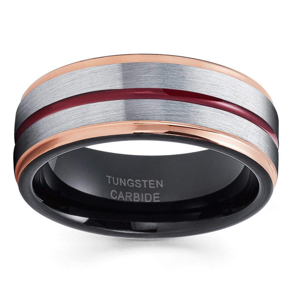 Black & Rose Gold Tungsten Carbide Wedding Band for Men & Women - Comfort Fit, 18k Rose Gold Plated, Gray Brushed Finish - Perfect for Anniversaries, Engagements, and Everyday Wear