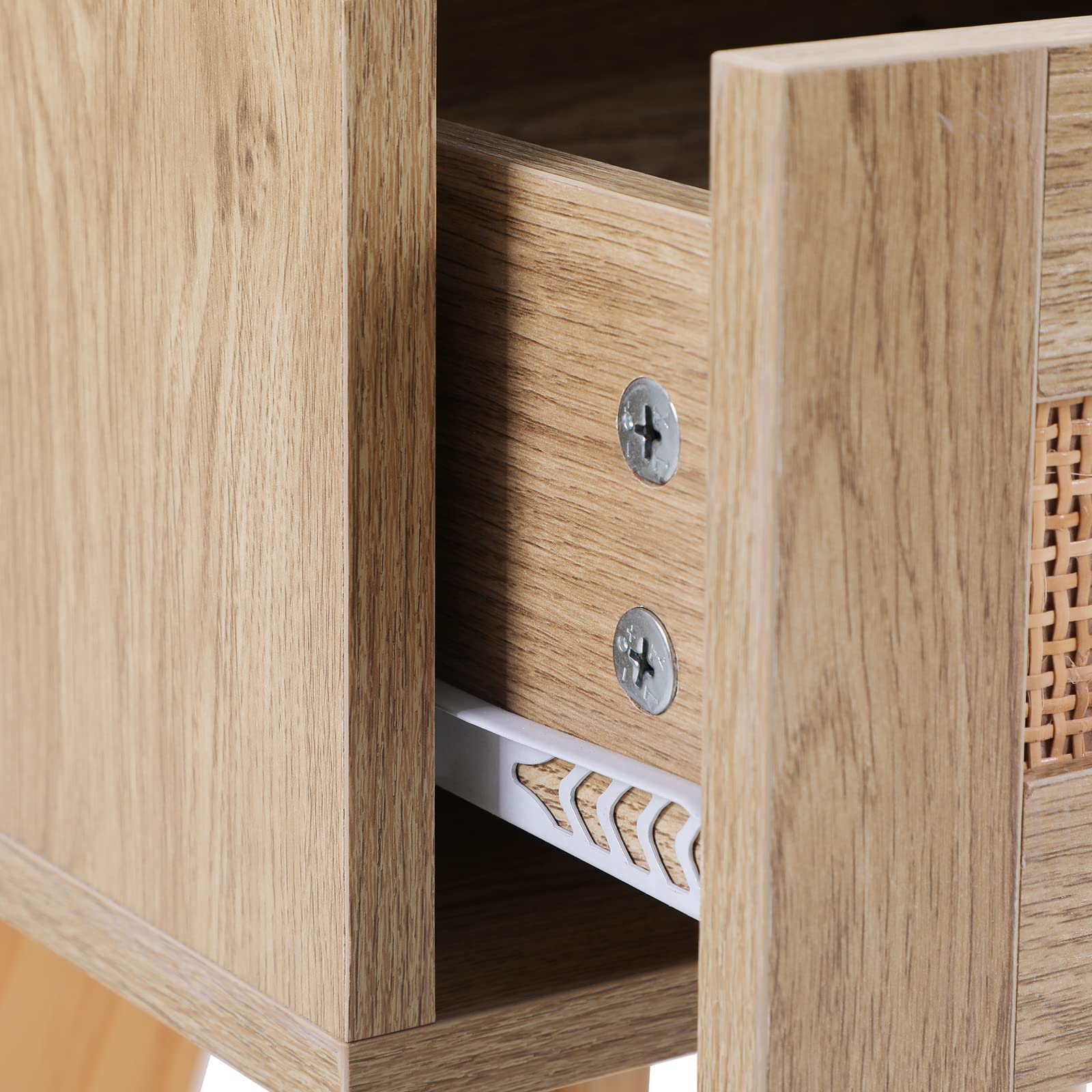 Sophia & William Rattan Nightstands Set of 2 - Natural Woven Rattan Bedside Tables with Wooden Drawer & Solid Wood Legs for Bedroom, Living Room, Small Space | Perfect for Farmhouse, Coastal & Boho Home Decor