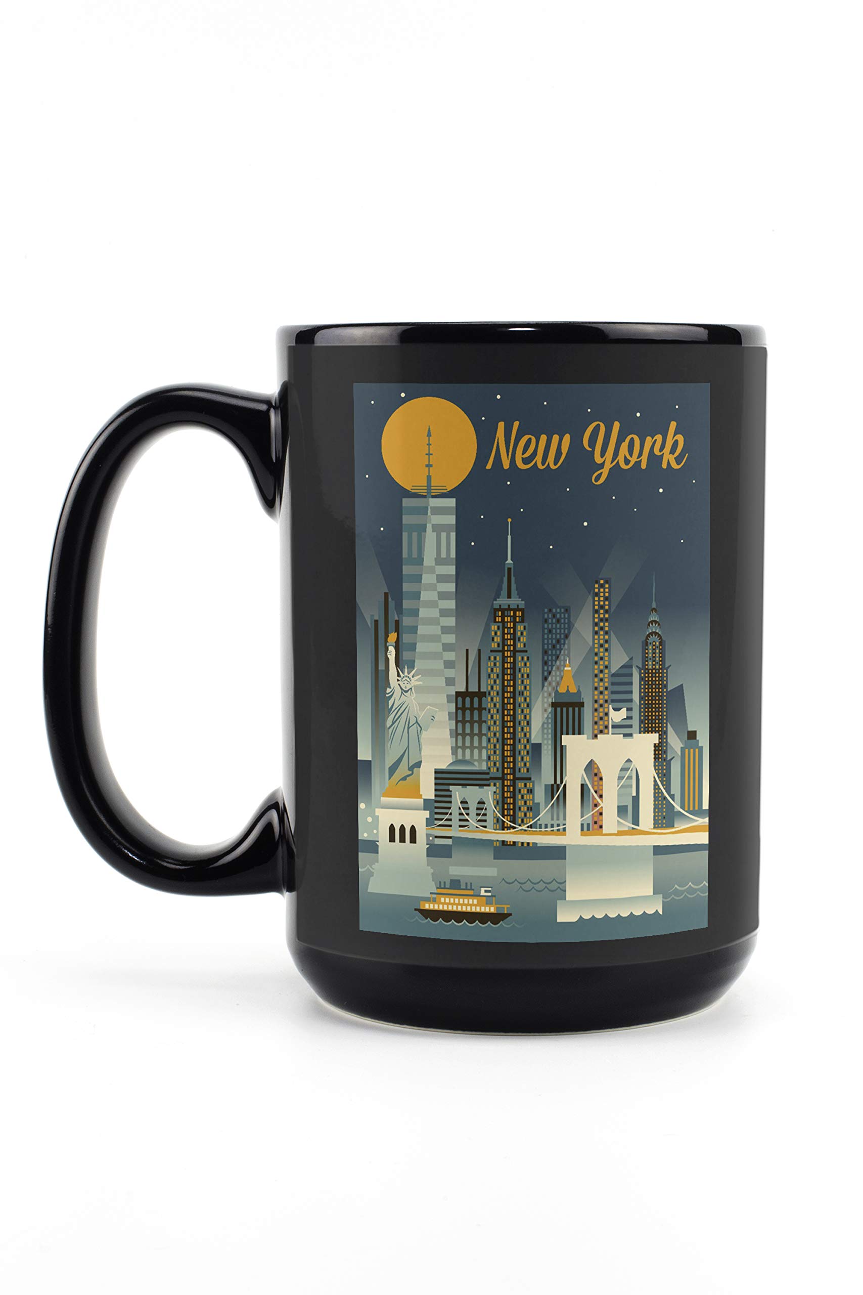 Lantern Press New York City Retro Skyline Series - 15oz Black Ceramic Coffee & Tea Mug, Dishwasher & Microwave Safe - Perfect for Home, Office & Gift Giving