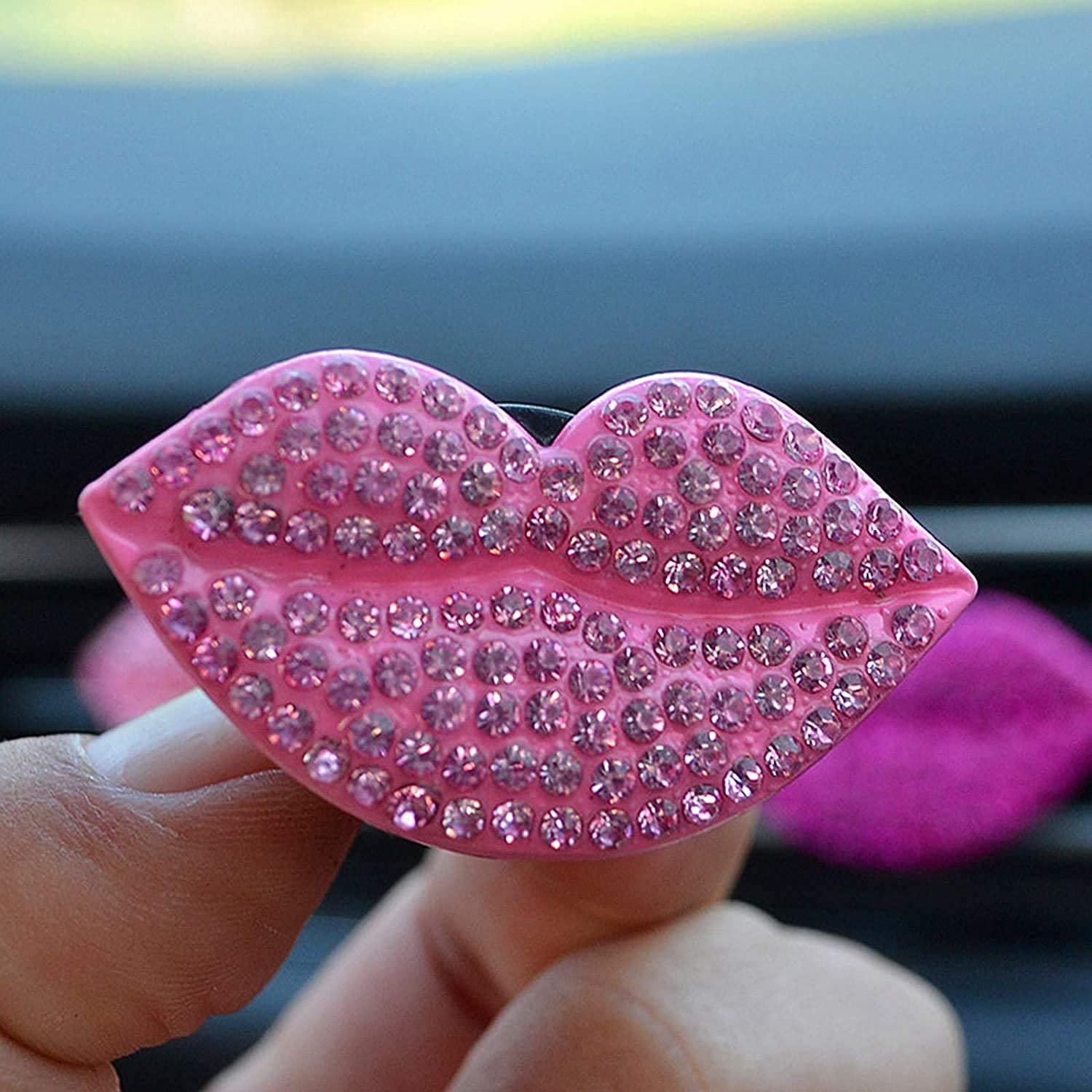 Sparkling Rhinestone Crystal Lips Car Vent Clip - Sexy Bling Lip Charm for Women & Girls - Diamond Car Interior Decor Accessory (Pink) | Perfect for Car Dashboard, Air Vent Decoration & Gift Giving