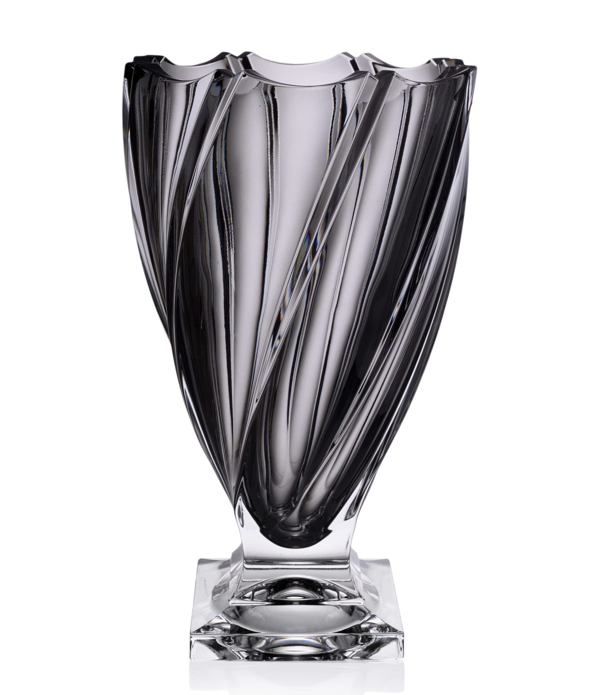 Czech Bohemian Crystal Glass Vase 13'' Height - Grey Ponti European Design Elegant Centerpiece for Flowers | Home Decor, Wedding, Birthday, Housewarming, Anniversary Gift | Perfect for Dining Table, Living Room, and Office Decor