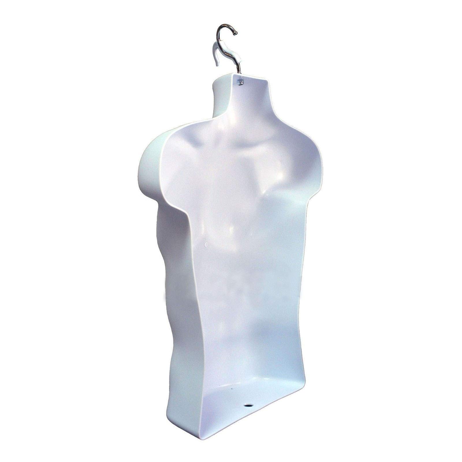 White Male Mannequin Torso - Hollow Back Dress Form with Hanging Hook (2 Pack, Size S-M) - Perfect for Clothing Display, Tailoring, Fashion Design & Store Visual Merchandising
