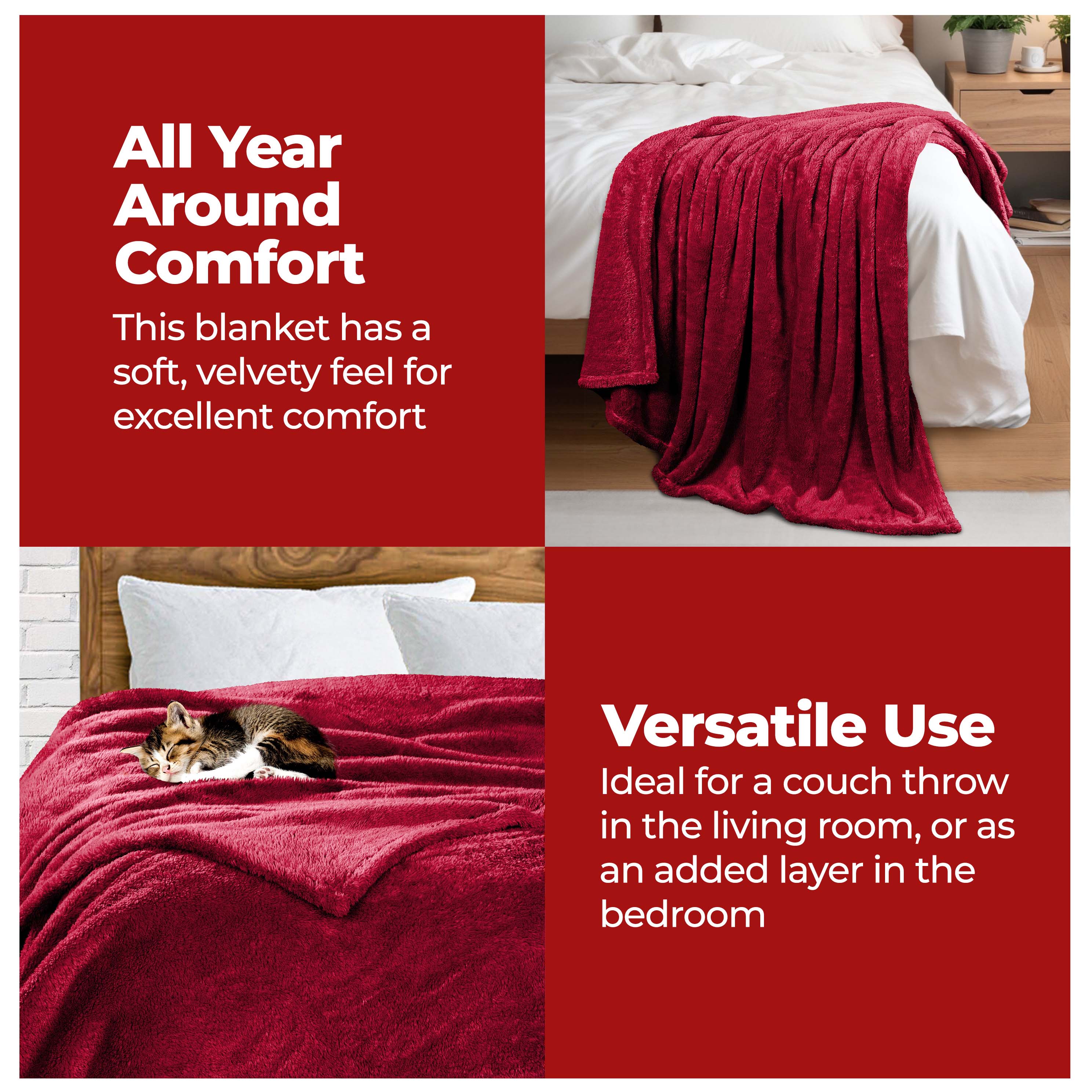 Classic Solid Fleece Plush Medium Weight Fluffy Soft Blanket - Cozy & Warm for Bed, Sofa, Travel & Gifts | Ultra-Soft Throw Blanket for All Seasons