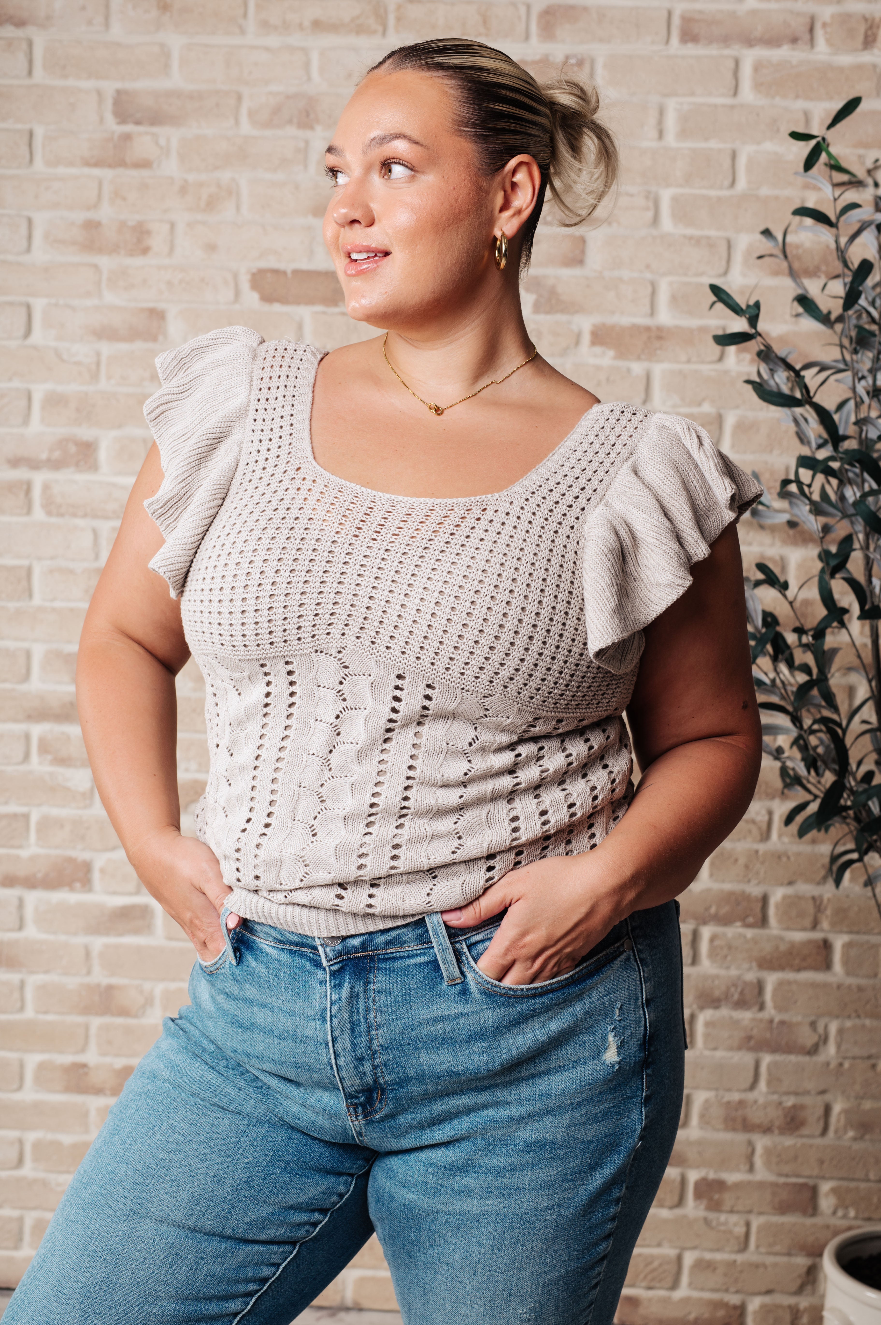 Stylish Pointelle Knit Top for Women - Breathable & Comfortable Lace Knitwear - Perfect for Casual Outings, Layering & Office Wear