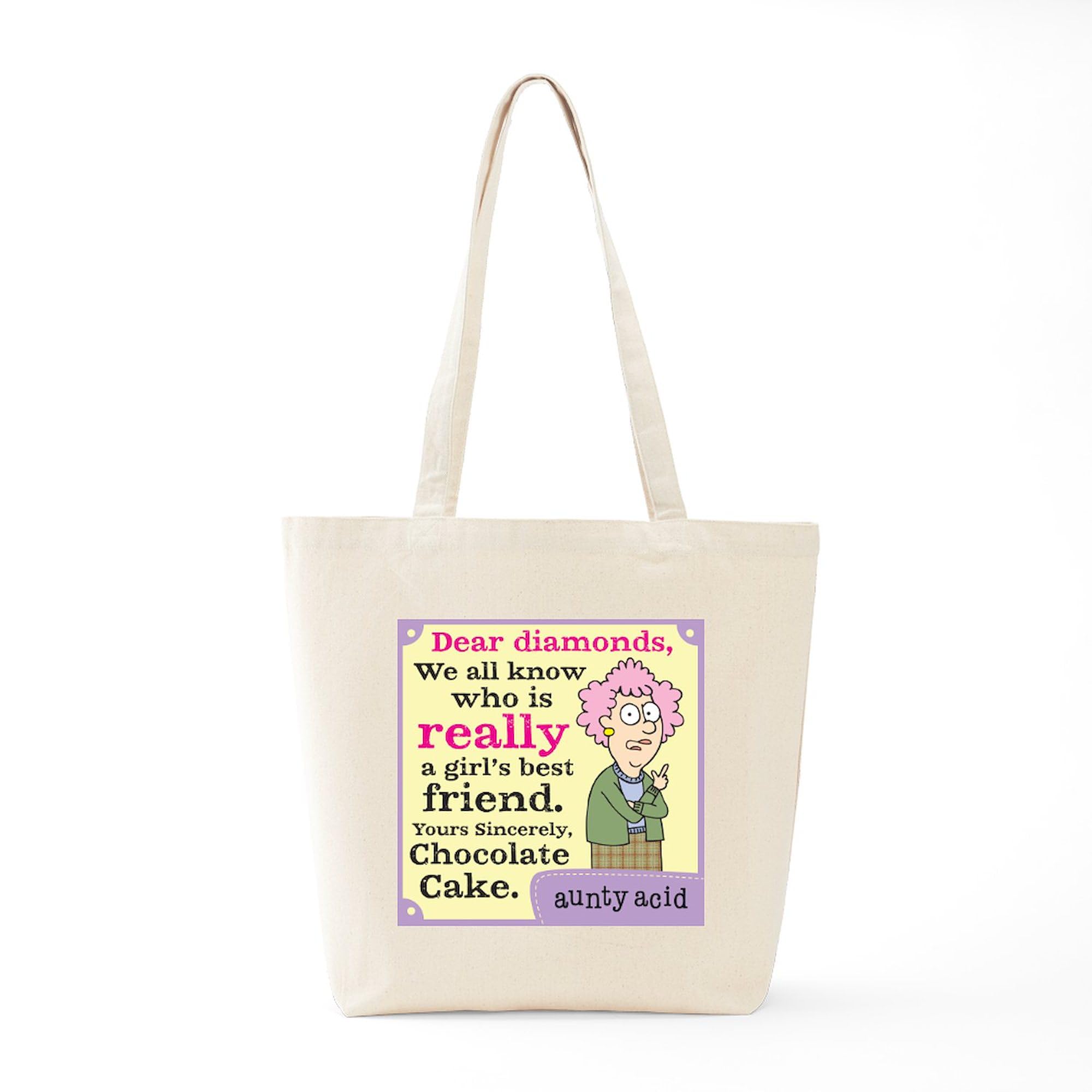 **Aunty Acid: Dear Diamonds Natural Canvas Tote Bag - Reusable Shopping Bag for Women, Groceries, Beach & Everyday Use**