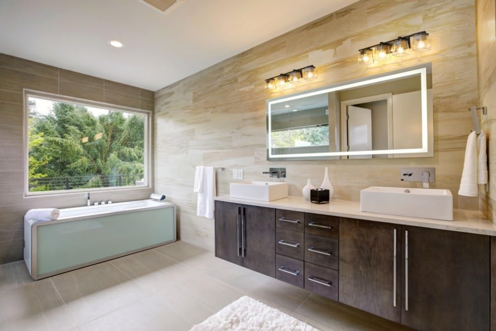 Z-Lite 4-Light Bathroom Vanity Light Fixture 475-4V-MB-OBR, Clear Glass Shades - Perfect for Modern Bathroom, Powder Room, and Dressing Area Lighting