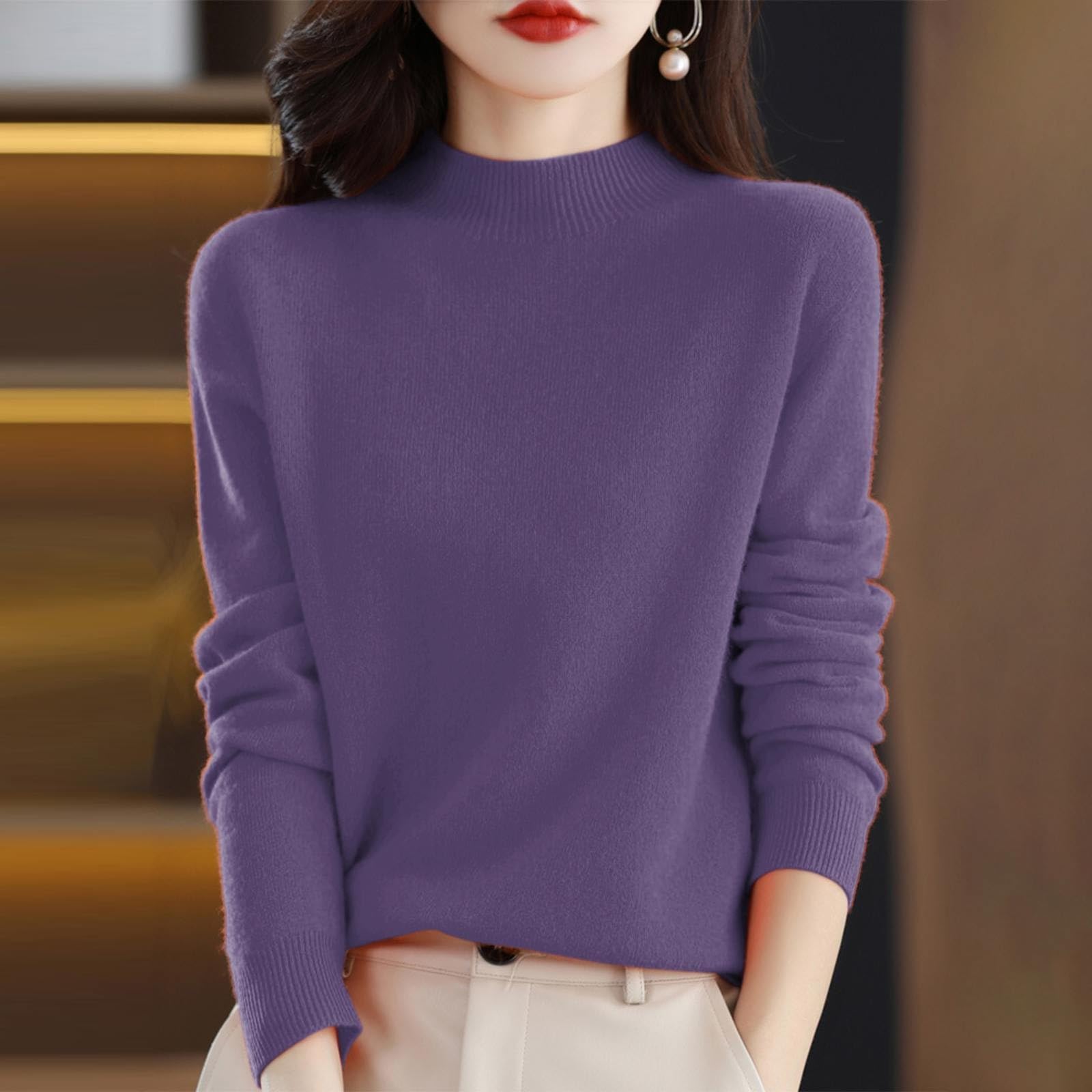 Women's Cozy Fuzzy Knitted Sweater - Long Sleeve Mock Neck Tunic Pullover for Casual Wear | Warm Winter Fashion, Perfect for Office, Date Night & Holiday Outfits
