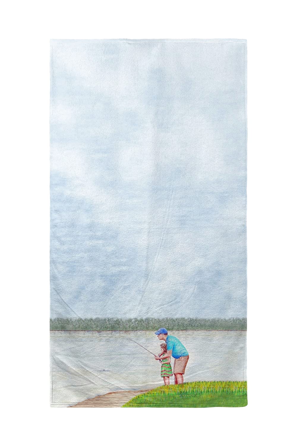 Betsy Drake Learning to Fish Beach Towel - Soft, Absorbent & Quick-Dry - Perfect for Pool, Beach & Outdoor Adventures