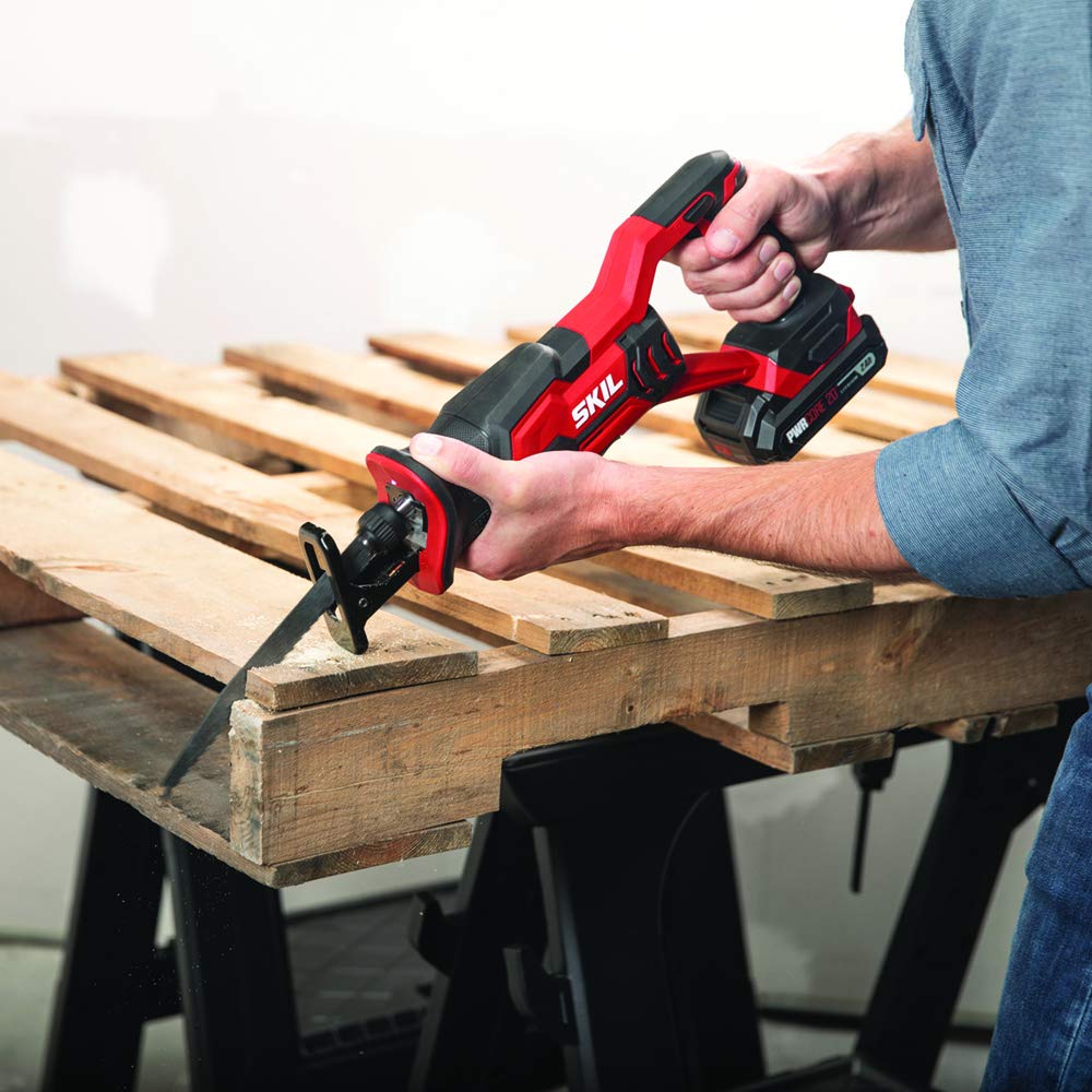 SKIL 20V Cordless 4-Tool Combo Kit - Drill Driver, Impact Driver, Reciprocating Saw & LED Work Light with 2x 2.0Ah Batteries & Charger (CB739601, White) - Perfect for DIY Home Improvement, Construction Projects & Professional Contractors
