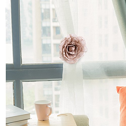 TINTON LIFE Magnetic Curtain Tiebacks - 1 Pair Flower-Shaped Curtain Holders, 15.75 Inch Grey Rope Buckles for Windows & Drapes | Perfect for Living Room, Bedroom & Home Decor