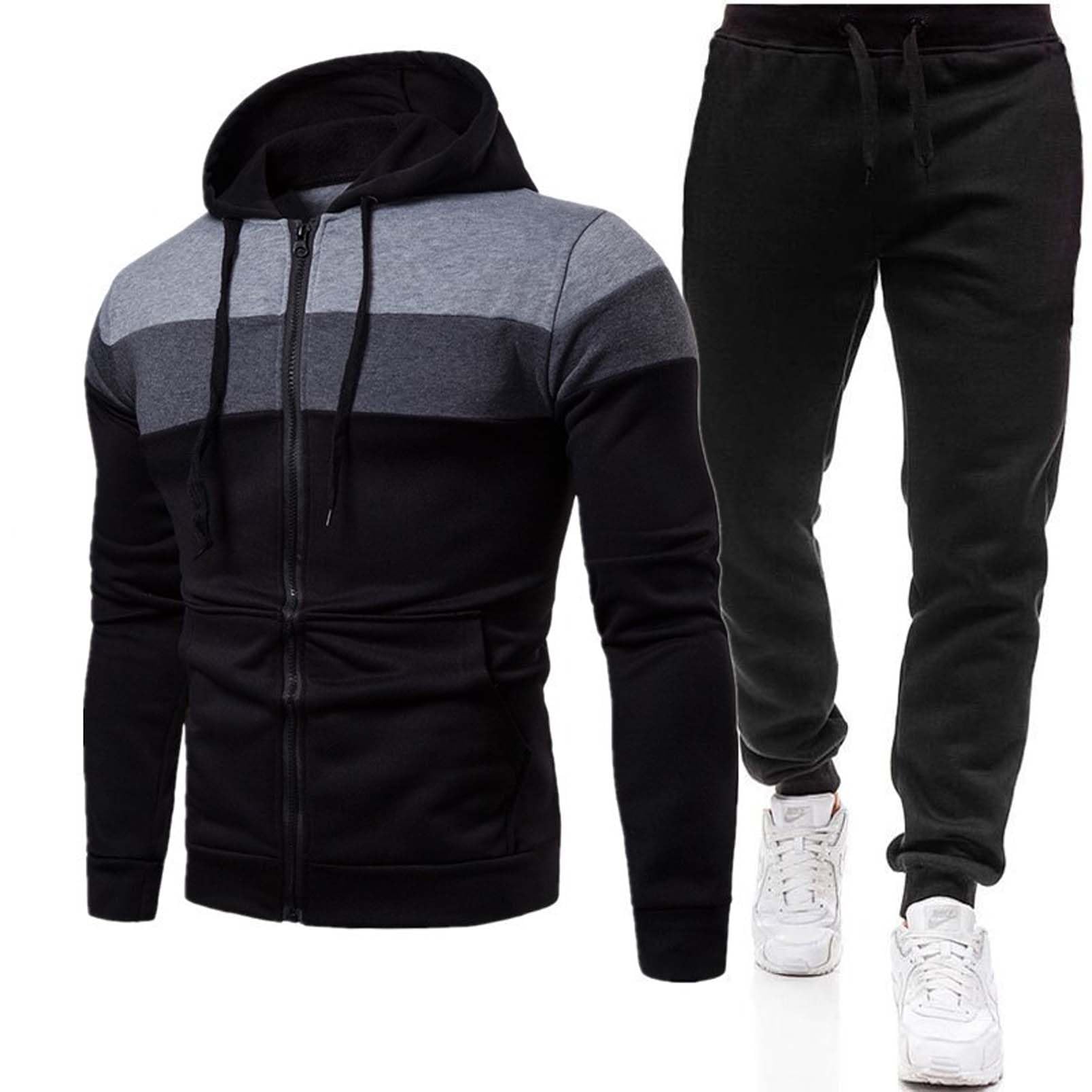 ZFUNKQ Men's Warm Hoodie Tracksuit Set - Full Zip Activewear Jogging Suit with Hooded Top & Joggers for Gym, Running & Casual Wear | Winter Sports Outfit for Men