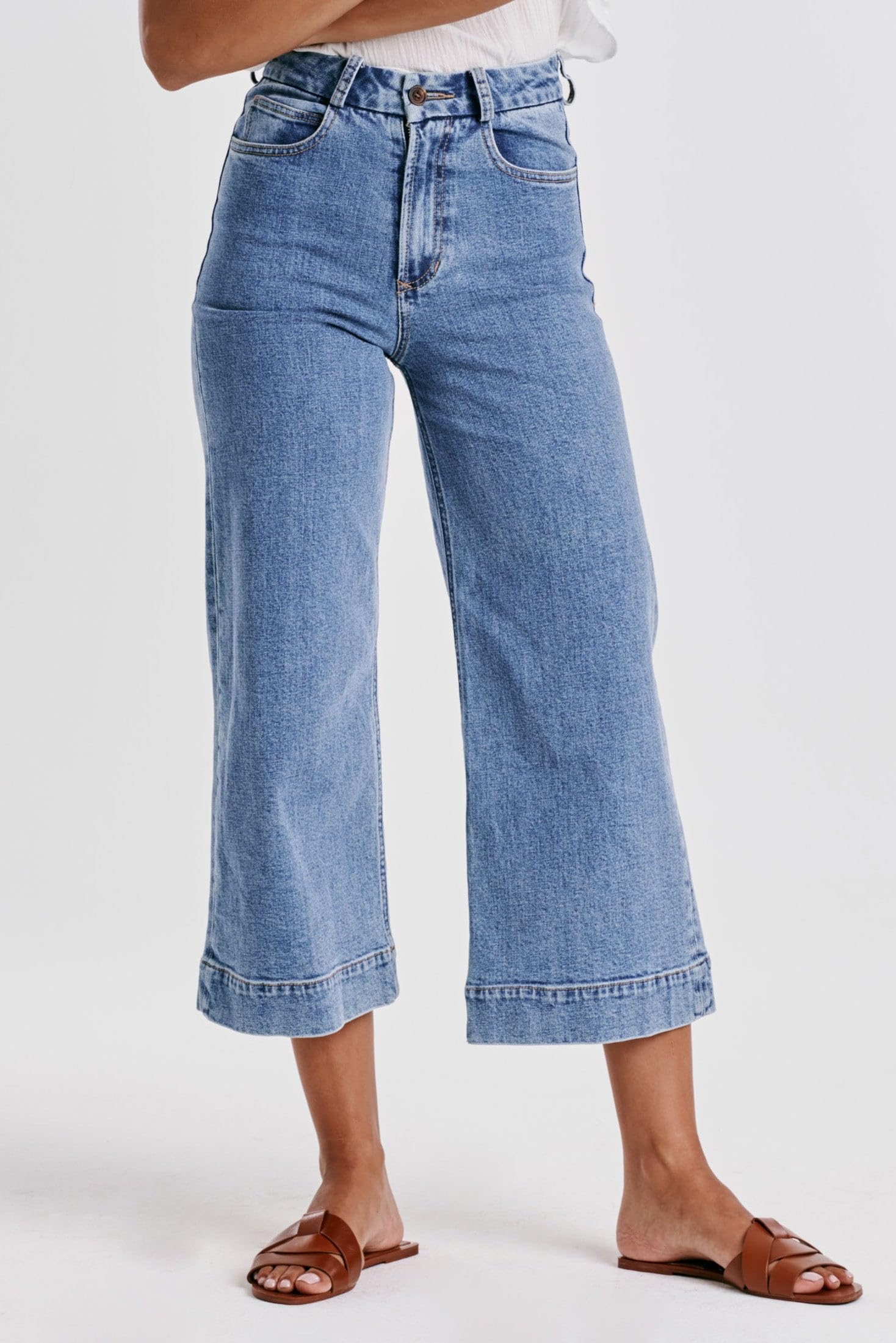 DEAR JOHN Women's Audrey Super High Rise Cropped Wide Leg Jeans - Comfortable Stretch Denim Pants for Casual Wear & Everyday Outfits