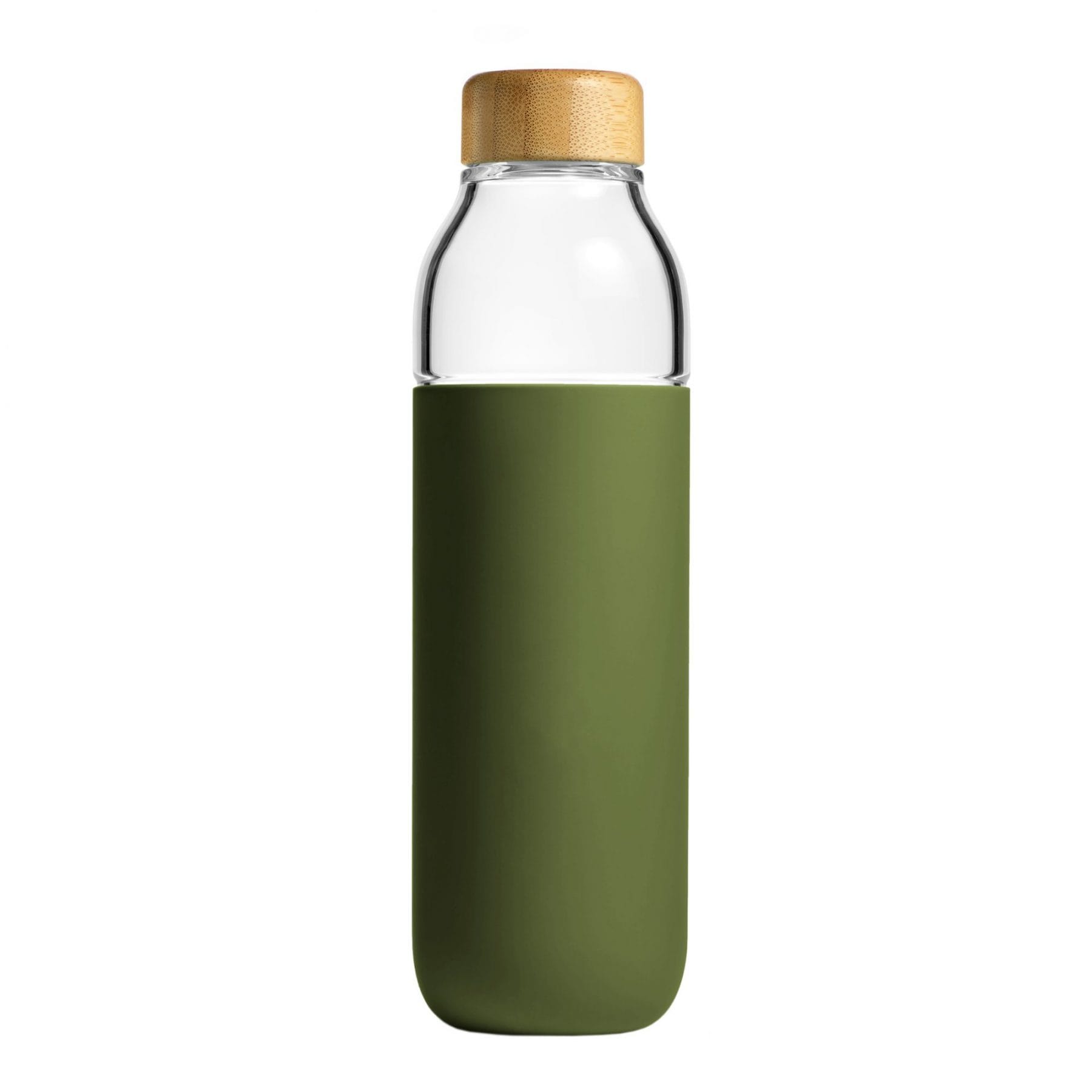 Eco-Friendly Glass Water Bottle with Silicone Sleeve - 24oz, BPA-Free, Leak-Proof (Olive Green) - Perfect for Gym, Hiking & Office Hydration