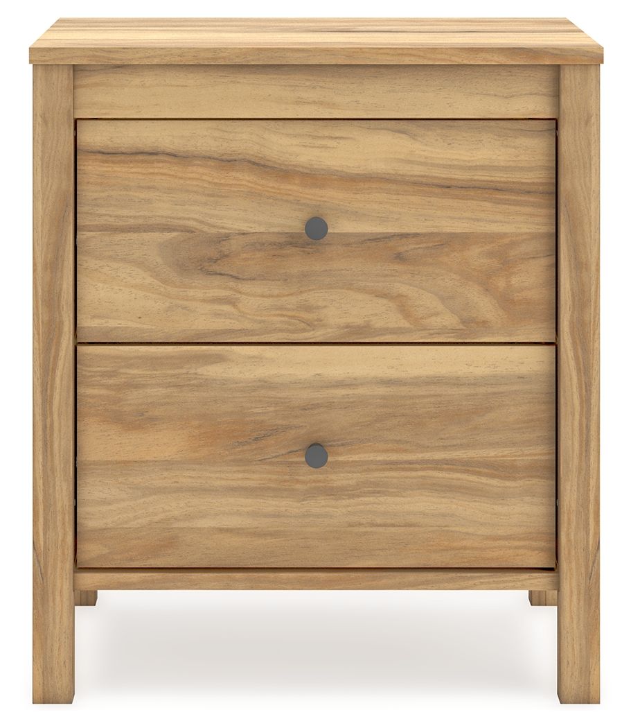 Bermacy Light Brown Two Drawer Nightstand - Bedside Table for Bedroom, Living Room & Office Storage