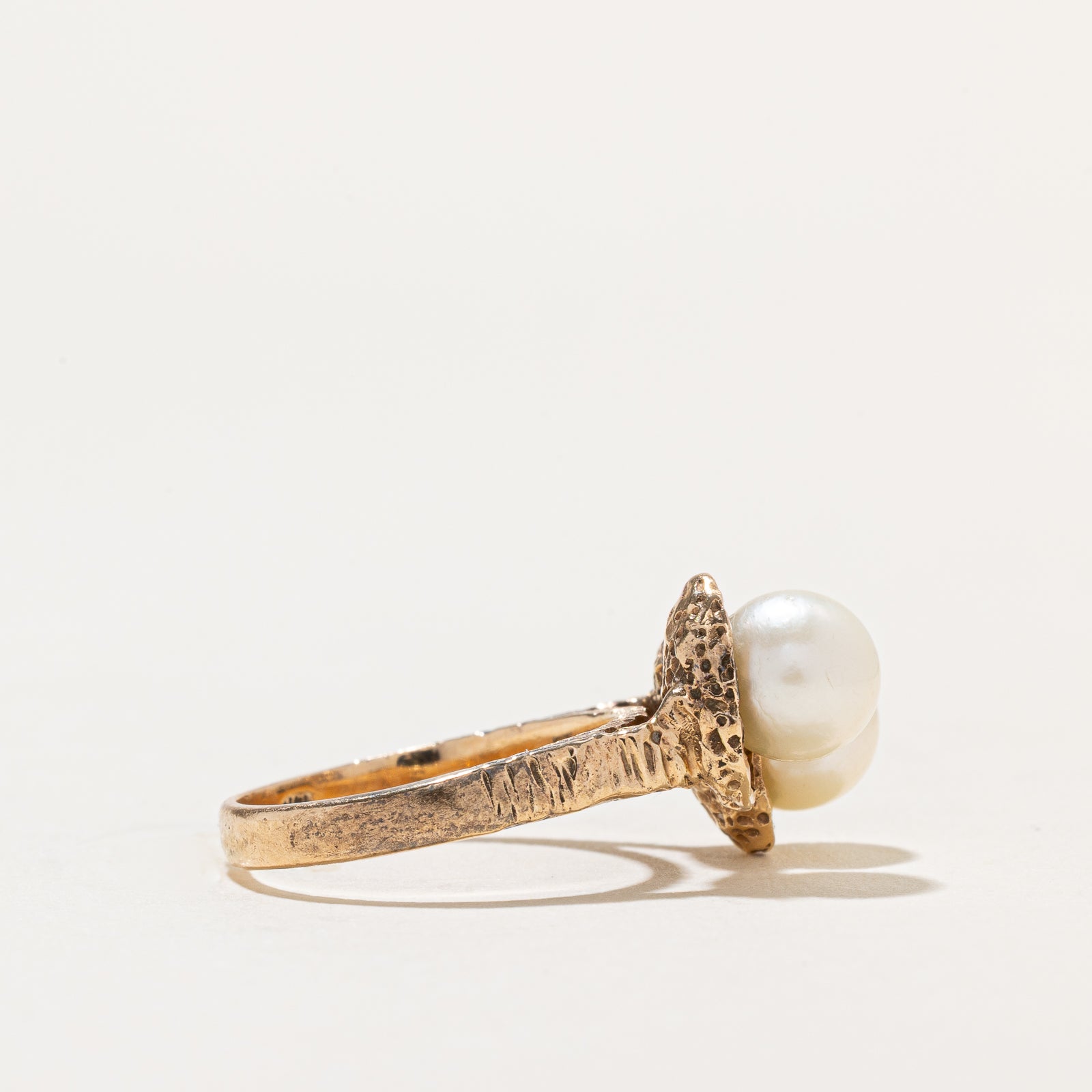 Toi et Moi Pearl Ring - 14K Gold Plated Stackable Ring for Women, Size 4.25 | Perfect for Engagement, Anniversary, Valentine's Day Gift & Everyday Elegance