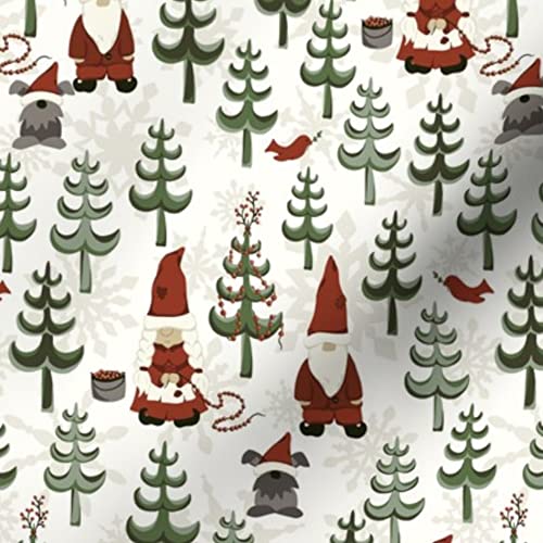 Christmas Gnomes Small Green Red Snowflakes Forest Trees Sage Printed Minky Fabric Fat Quarter - Soft Plush Fabric for Sewing Baby Blankets, Quilt Backing & DIY Holiday Decorations - Perfect for Christmas Crafts, Home Decor & Gift Making