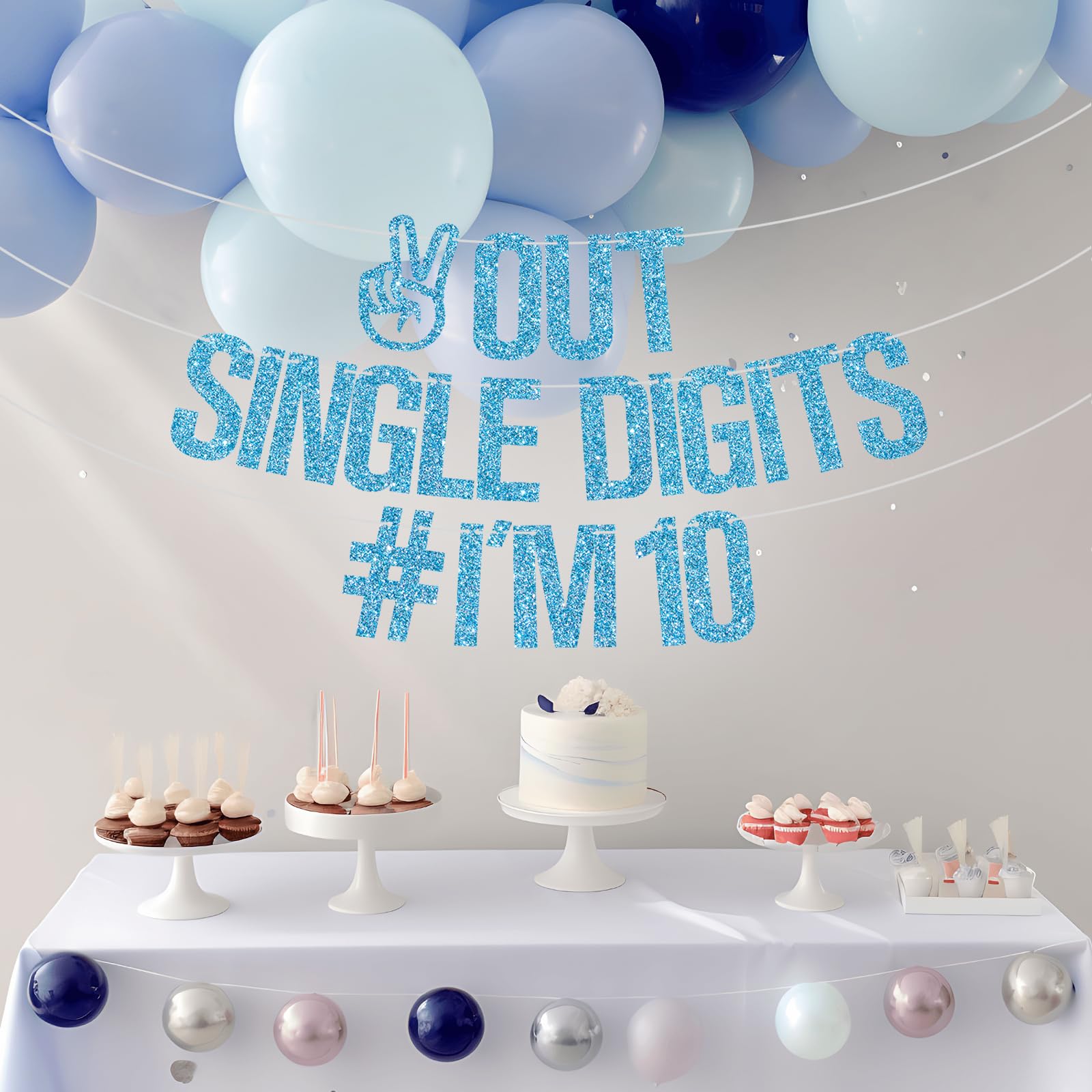 Happy 10th Birthday Banner - Double Digits 'I'm 10' Party Decorations for Boys & Girls | Baby Blue Glitter Sign | Perfect for 10th Birthday Party Backdrop, Cake Table Decor & Photo Booth Props