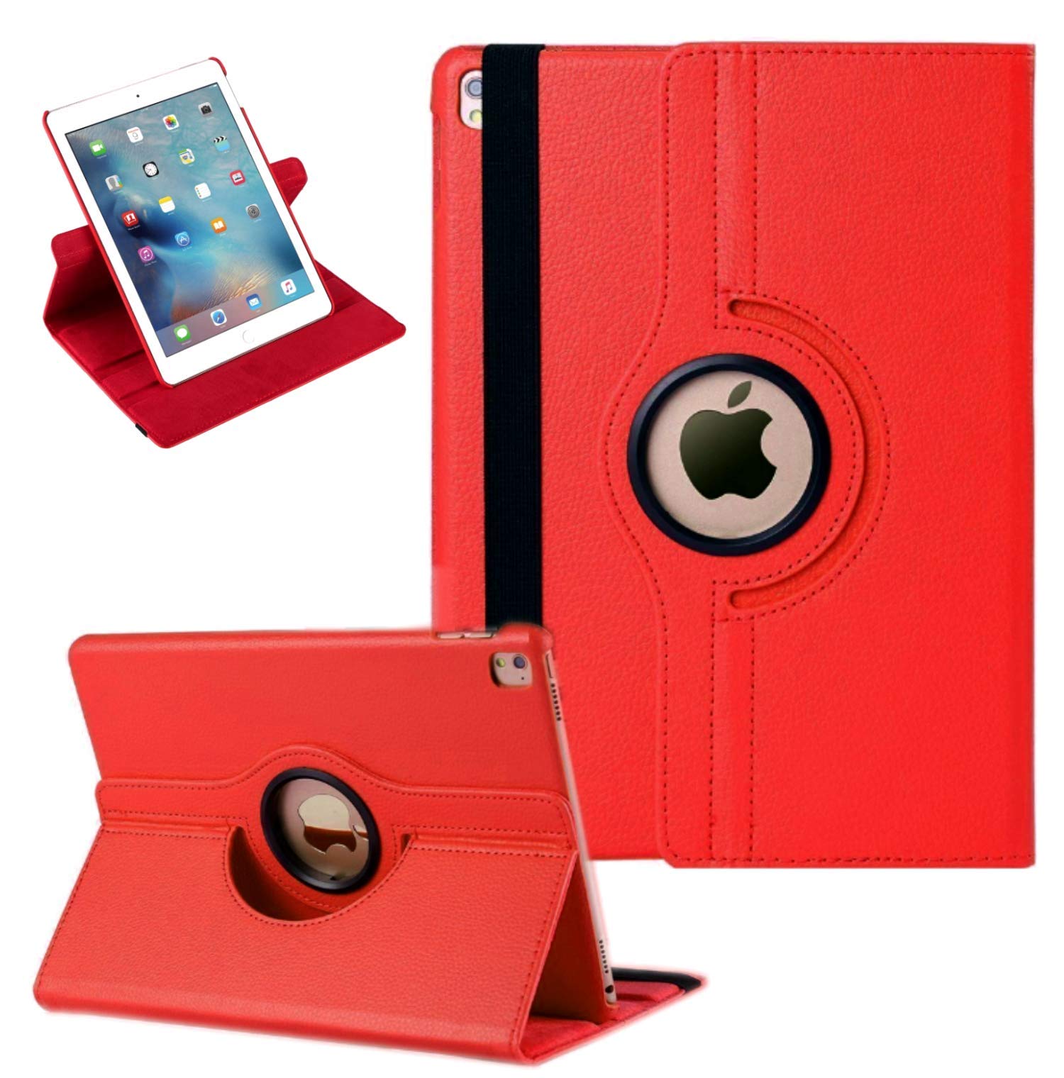 Premium 360° Rotating Stand Case for iPad Air 1st/2nd Gen & iPad 5th/6th Gen (A1474 A1475 A1476) - Auto Wake/Sleep Function - 9.7 Inch Protective Cover (Red) - Perfect for Work, Study & Entertainment