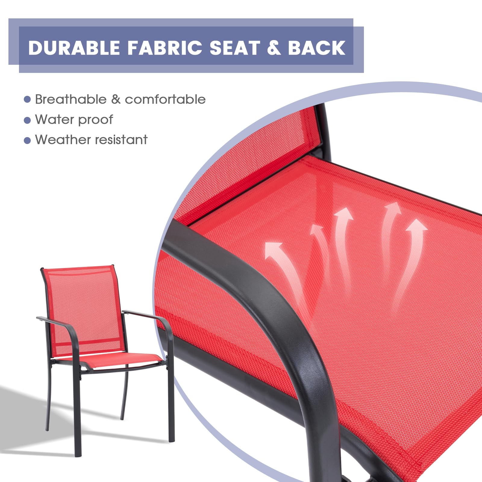 VICLLAX 4-Piece Stackable Patio Dining Chairs Set - Outdoor Metal Frame Chairs for Front Porch, Backyard, Garden & Deck - Weather-Resistant Red - Perfect for Outdoor Entertaining & Relaxation