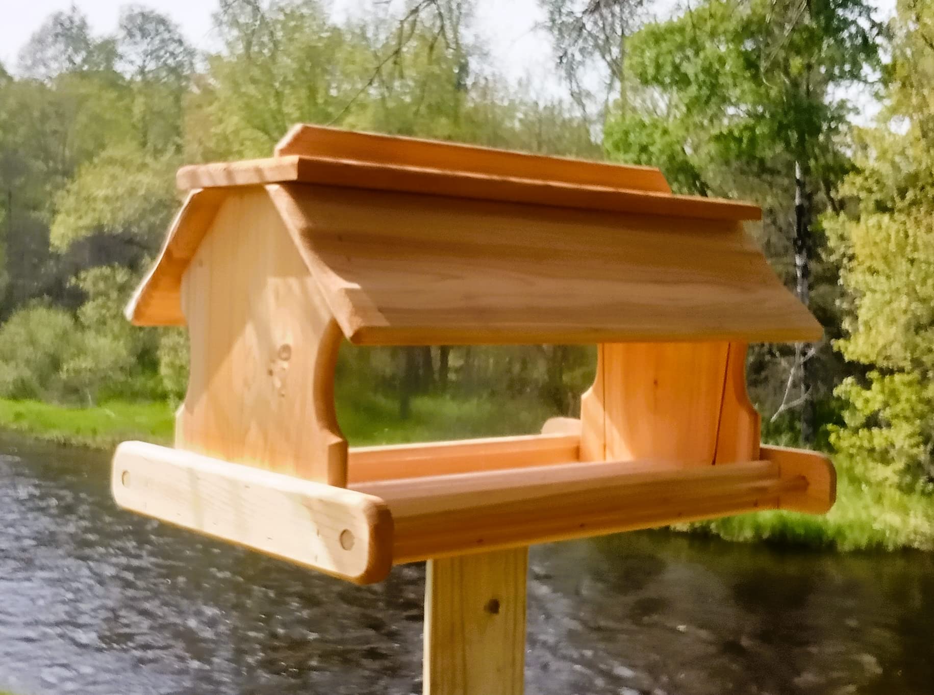 24 Inch Cedar Wood Post Mount Bird Feeder - Durable Outdoor Bird Feeder for Garden, Yard & Patio - Attracts Cardinals, Finches & Wild Birds - Weather Resistant & Easy to Fill
