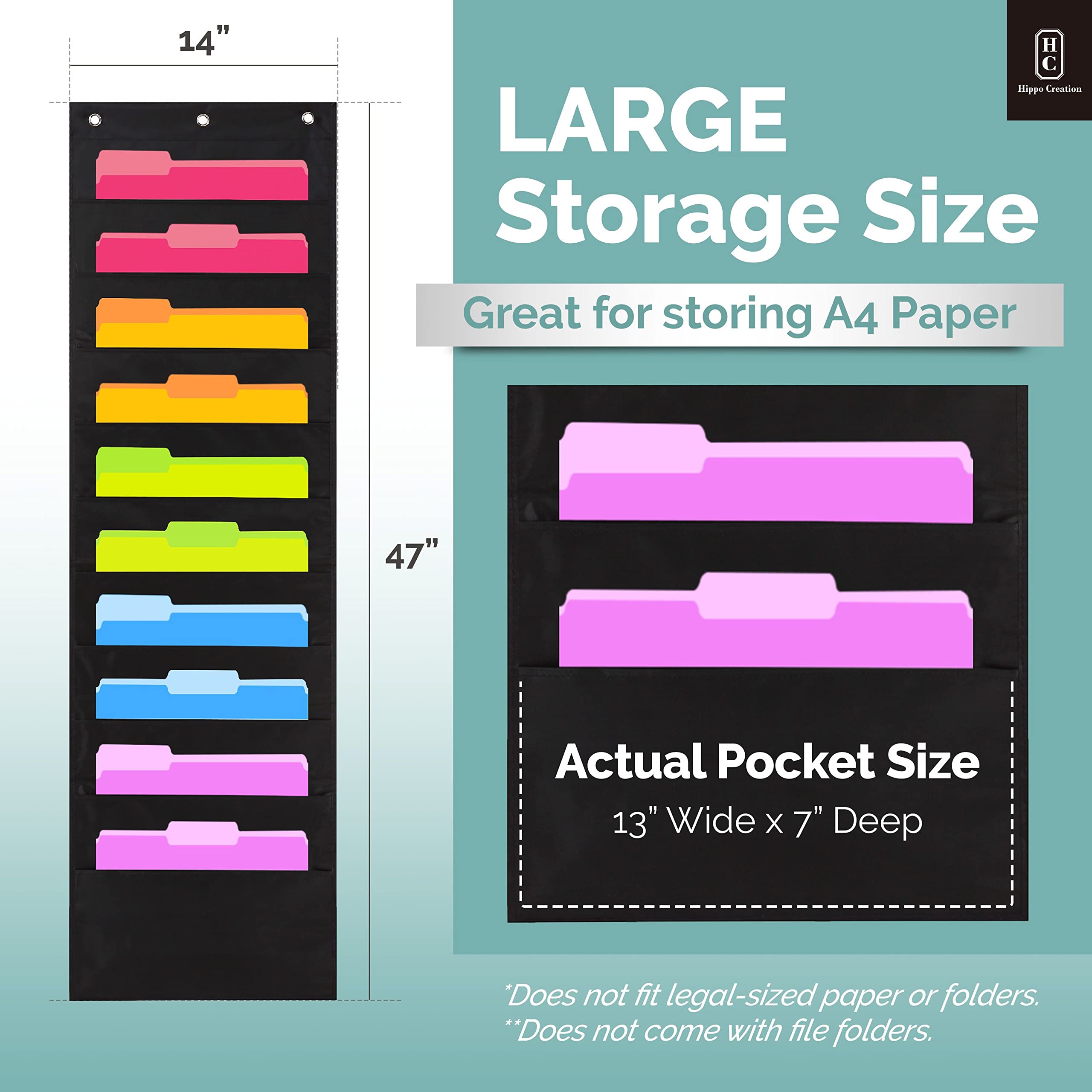 Heavy Duty 10-Pocket Storage Organizer with Over-Door Hangers - Wall Mount File Folder Holder for Classroom, Home Office & School Mailbox - Black | Perfect for Organizing Papers, Documents & Supplies