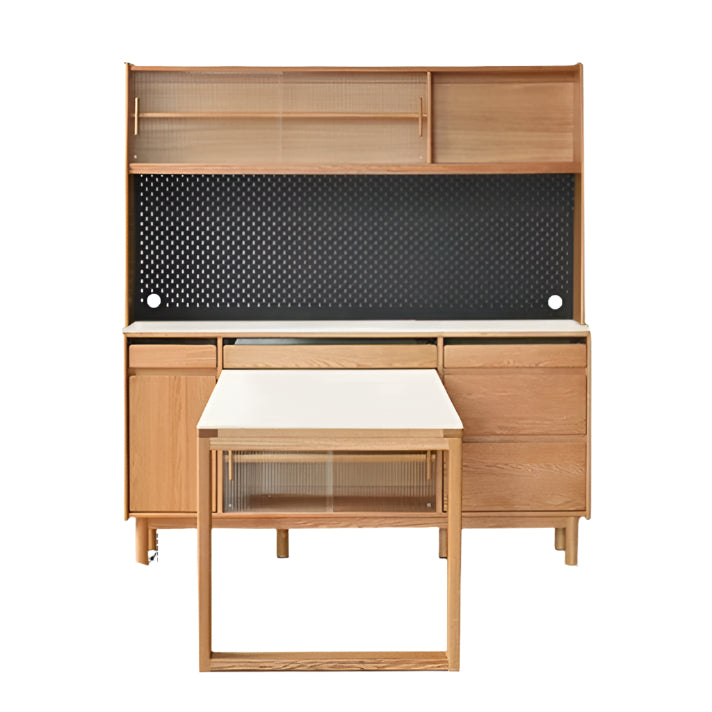 Solid Oak Wood Rock Plate Buffet Sideboard - Rustic Farmhouse Dining Room Storage Cabinet for Kitchen, Living Room & Entryway