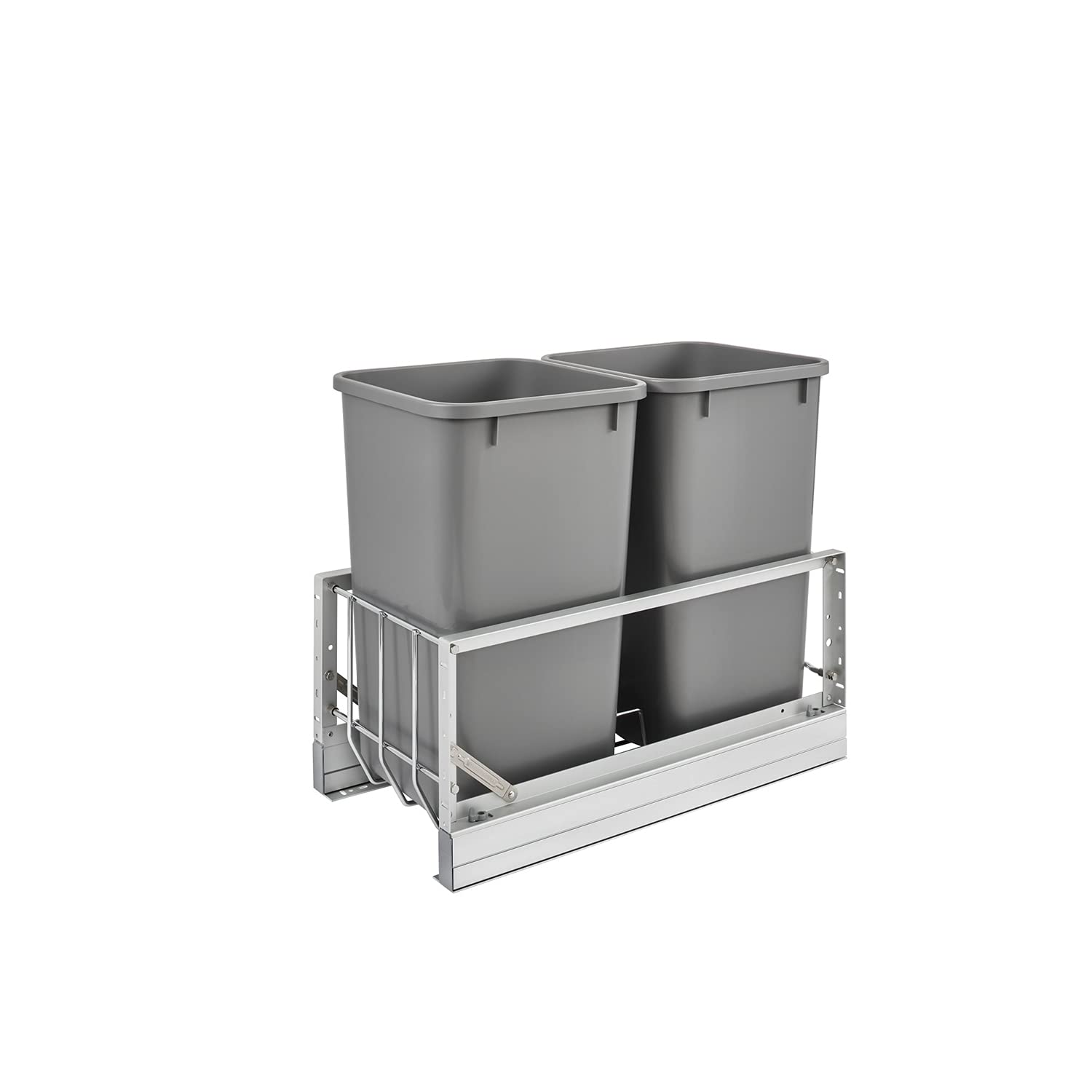 Rev-A-Shelf 27 Quart Pull-Out Trash Can - Dual Stainless Steel Waste Bins for Kitchen Cabinet Organization | Under Sink Storage Solution for Home & Office