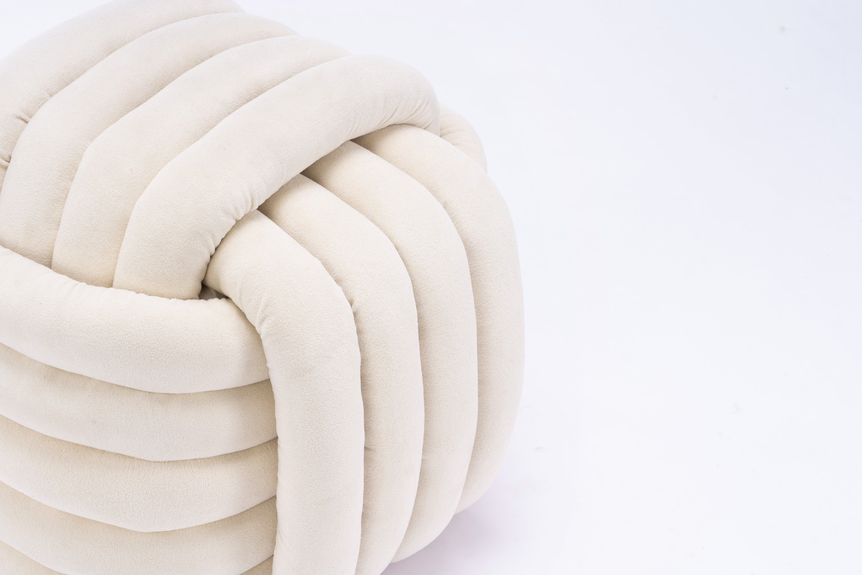 Modern Knot Design Chenille Fabric Ottoman Footstool - Comfortable & Stylish Makeup Stool for Living Room, Bedroom - Beige Home Decor Accent | Perfect for Lounging, Reading Nook & Vanity Seating